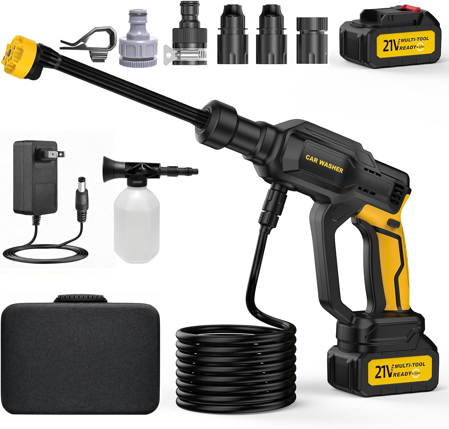 Cordless Pressure Washer Cordless Power Washer, 400W Brushless Motor, 3 Speed Modes, Max Pressure 1500PSI, 6-in-1 Swivel Nozzle, 16.4FT Hose, Cordless for Cars/Floors/Gardens Cleaning