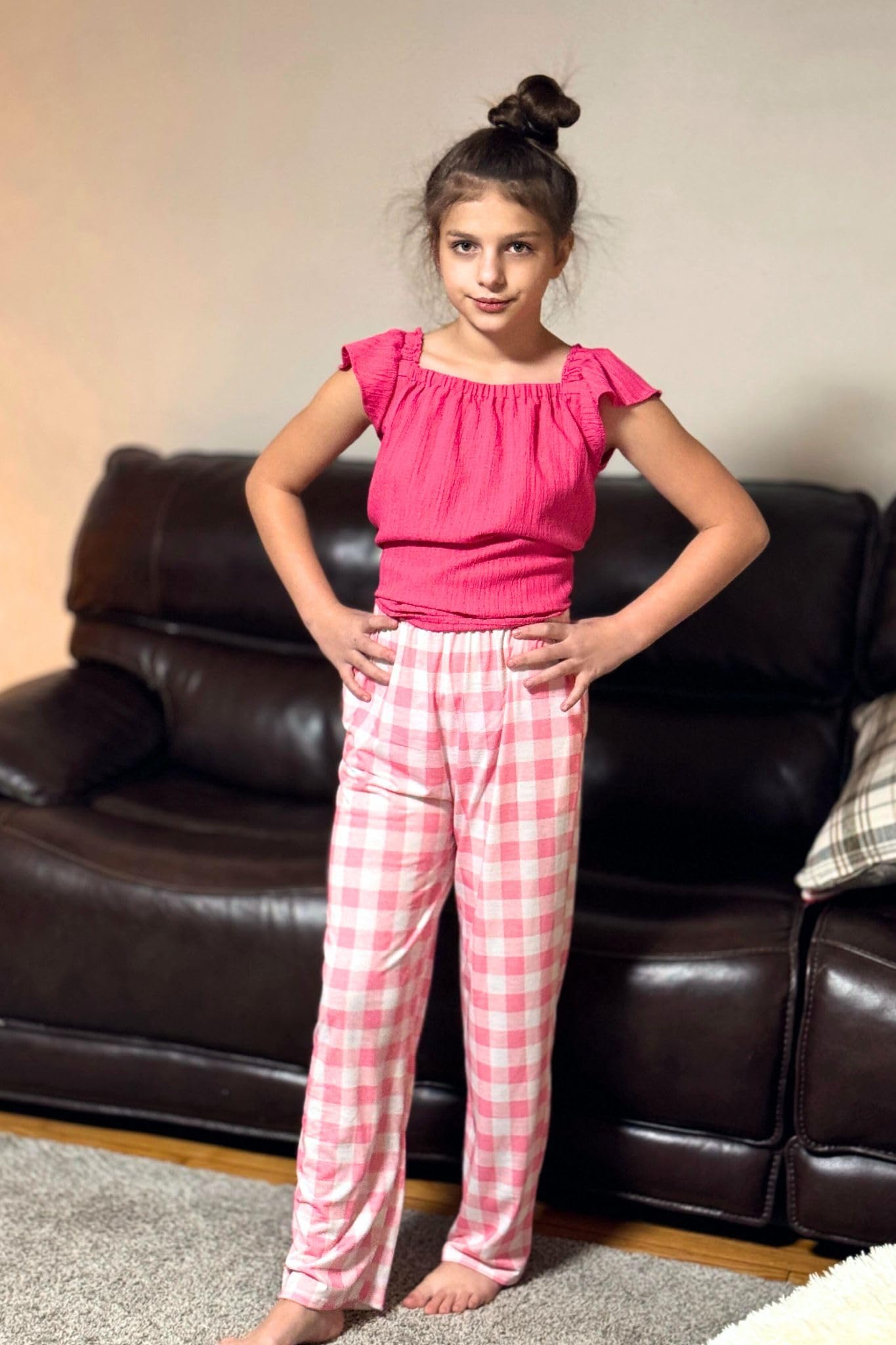 Ekouaer Pantalon de pyjama doux pour fille avec motif imprimé mignon, pantalon long confortable avec 2 poches