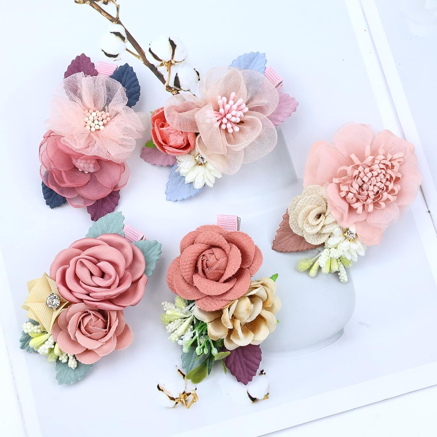 6 Pieces Delicate Handmade Rose Flower Hair Bows Fully Lined Alligator Hair Clips Floral Hair Barrettes Accessories for Baby Girls Toddlers Kids Teens Women (6PCS S9) - Image 7