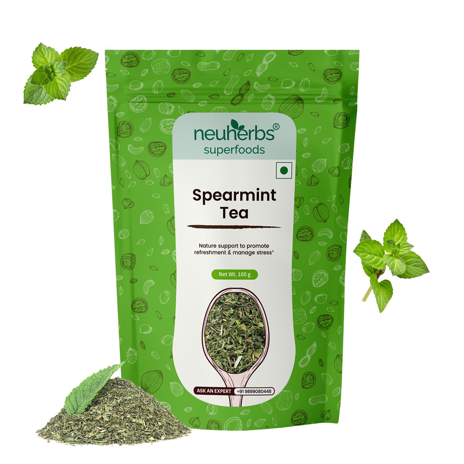 Neuherbs Spearmint Tea 100g (Pack of 1) Herbal Loose Leaf Tea To Promote Refreshment & Manage Stress | 100% Clean, Natural & Pure | Rich In Antioxidant | Caffeine Free Tea Neuherbs Spearmint Tea 100g (Pack of 1) Herbal Loose Leaf Tea To Promote Refreshment & Manage Stress | 100% Clean, Natural & Pure | Rich In Antioxidant | Caffeine Free Tea