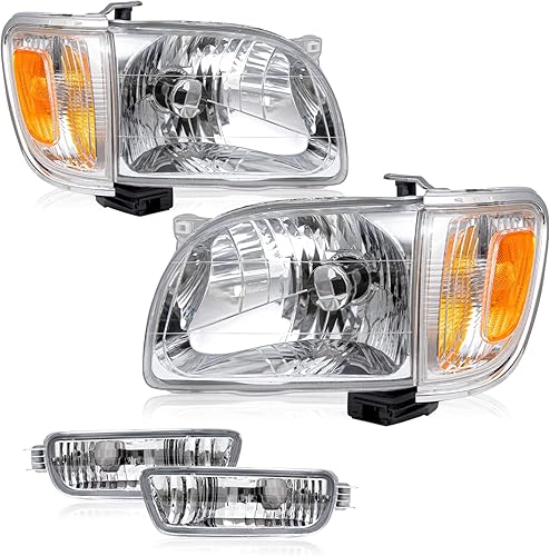 TUSDAR Juego de montaje de faros delanteros para Toyota Tacoma 01-04 con luz de parachoques para lado del conductor y del pasajero (carcasa cromada