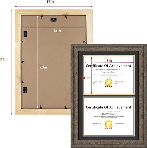 Miniatura 5 de Golden State Art, Marco de diploma doble de 14 x 20 pulgadas, marco marrón desestresado para dispalay documento doble de 8.5 x 11 pulgadas con