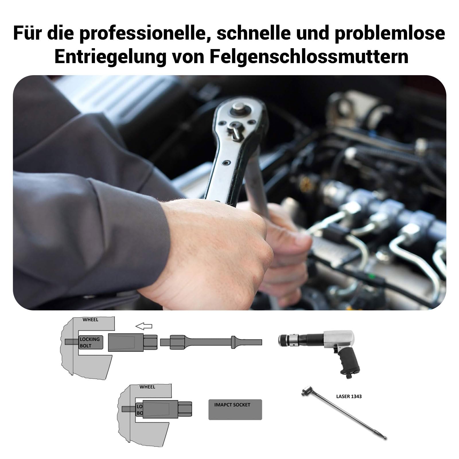 Radschloss Muttern Entferner Set 14-teilig, 1/2" Zoll Antrieb Radmuttern Schlüssel Satz, Beschädigte & Festsitzende Radmuttern Entfernen, Wheel Lock Nut Remover Werkzeug für Auto Werkstatt