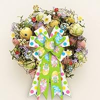 Vista 3 de Arcos grandes de Pascua para corona, lazos de corona de Pascua, lazos de arpillera verde y blanco, huevos, lunares, conejos, gnomos, arcos