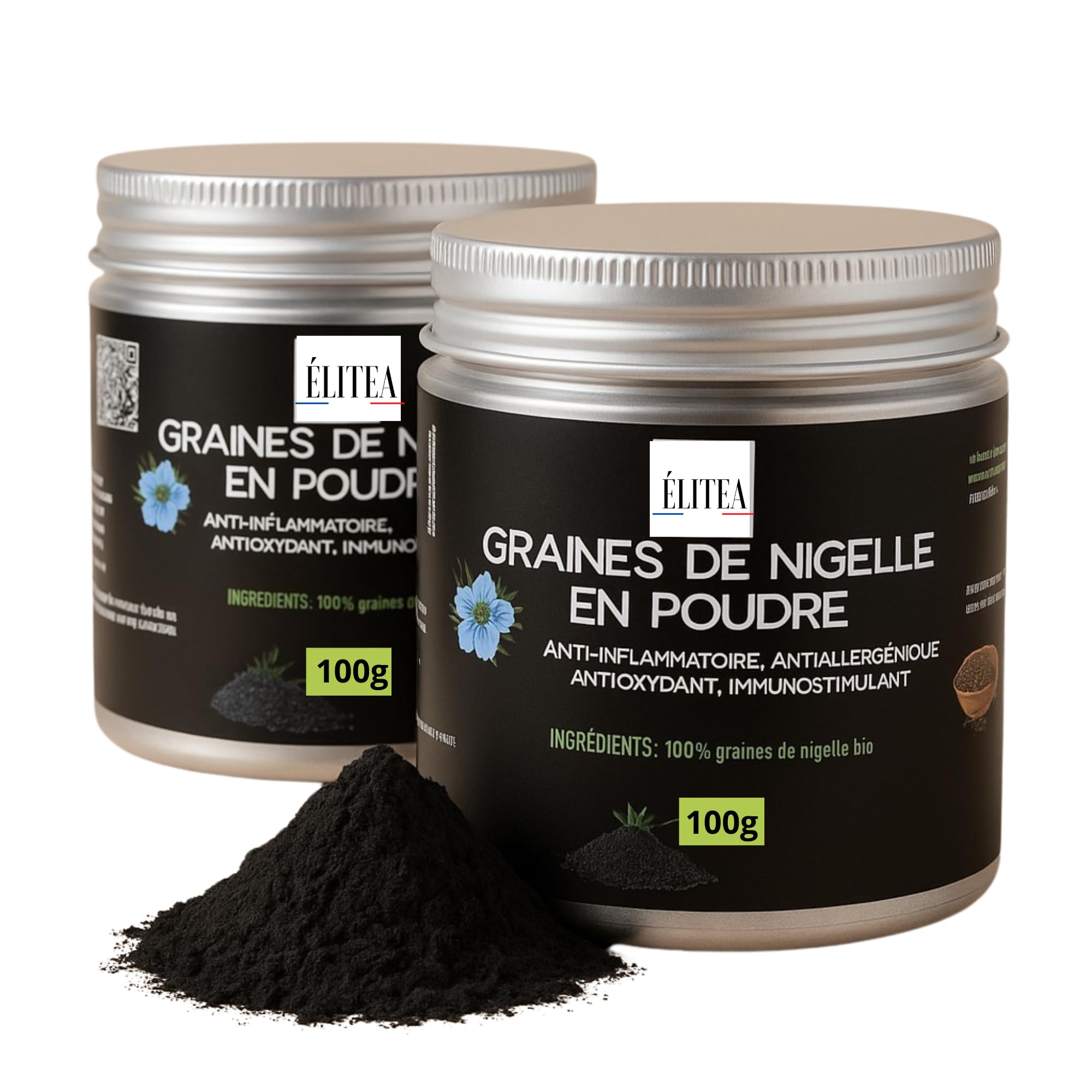 2X Poudre de graine de Nigelle Pure et de Qualité Supérieure Sans Additifs Cumin Noir Graines Moulues 100g Cuisine Cosmétique Bien-être Infusion Smoothie Superaliment DIY D'Origine Naturelle Vegan