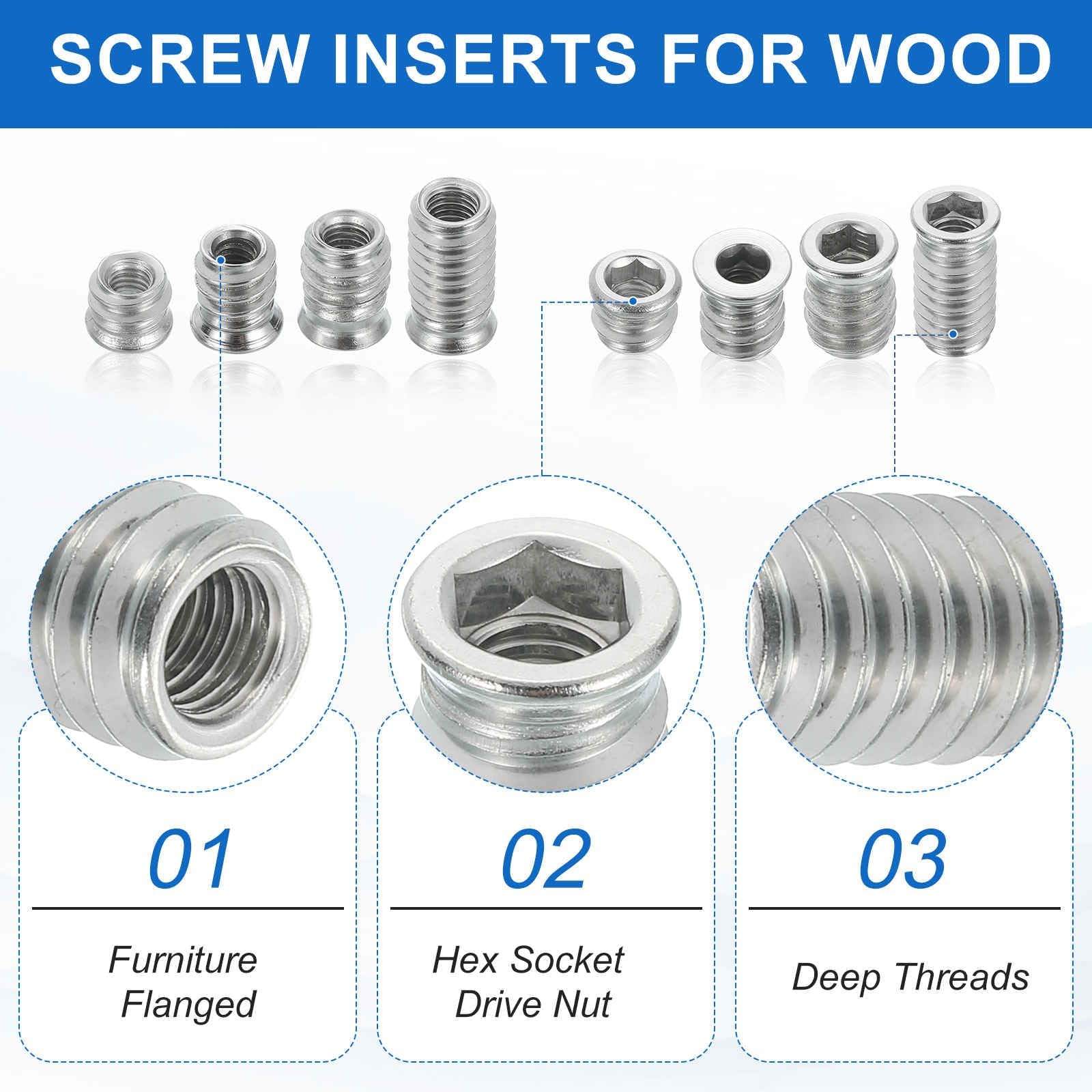 20 Pezzi Dado Avvitabile M8×25mm Inserto Filettato per Legno, M8Zincato Esagonale Manicotto Filettato, Compatibile con Viti per Legno e Viti da Legno, Inserti Filettati Avvitabili per Mobili, Argento