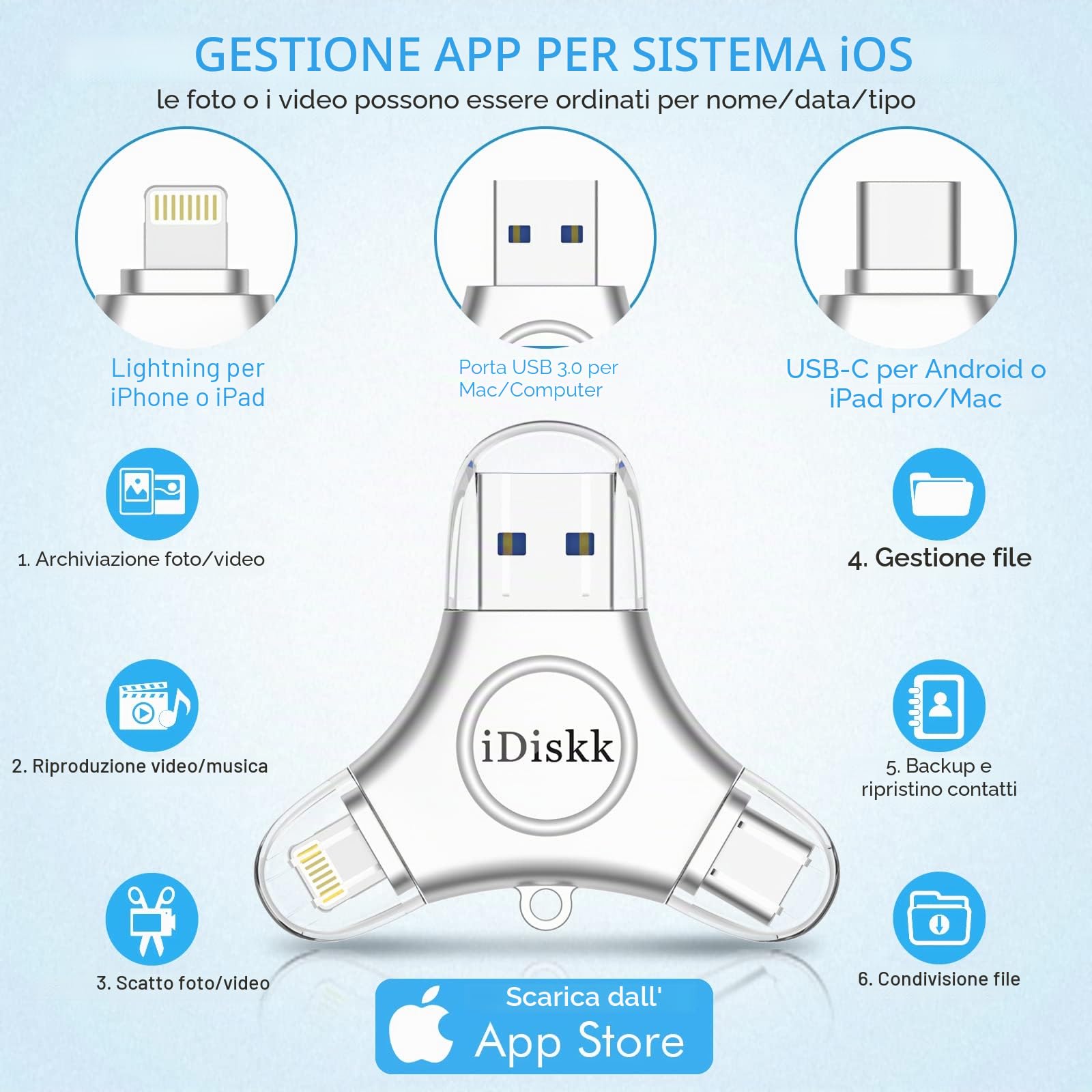 iDiskk MFi certificato 512GB iPhone/iPad/iPhone Photo stick, fulmine USB stick per Mac PC e tutti gli iPhones