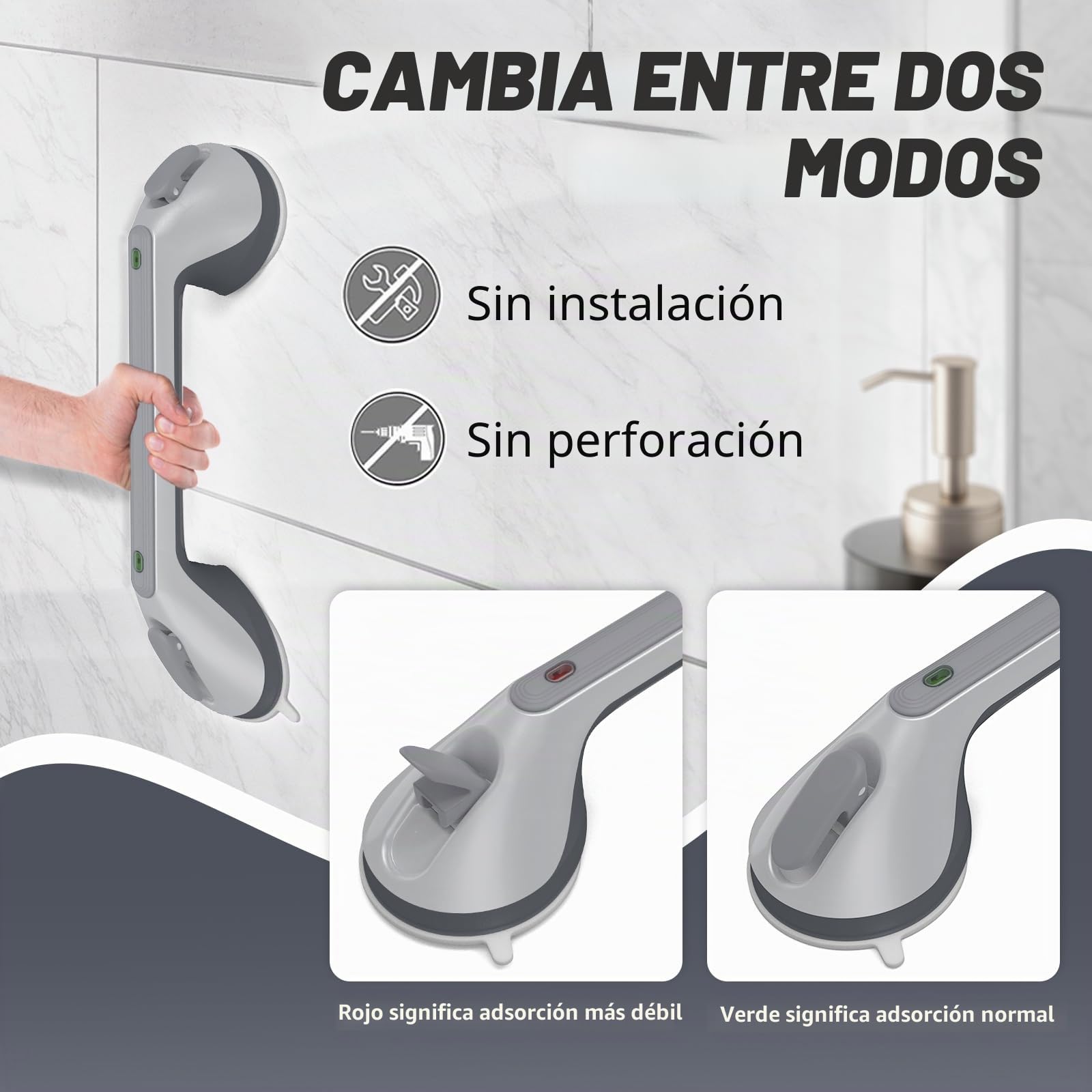 2 Piezas Agarrador Ducha para Personas, Asidero Baño, Asa de Seguridad para Baño con Ventosa, Asa Ducha, Apoyabrazos del Cuarto de Baño Barras de Sujeción Portátil Apoyo Asidero