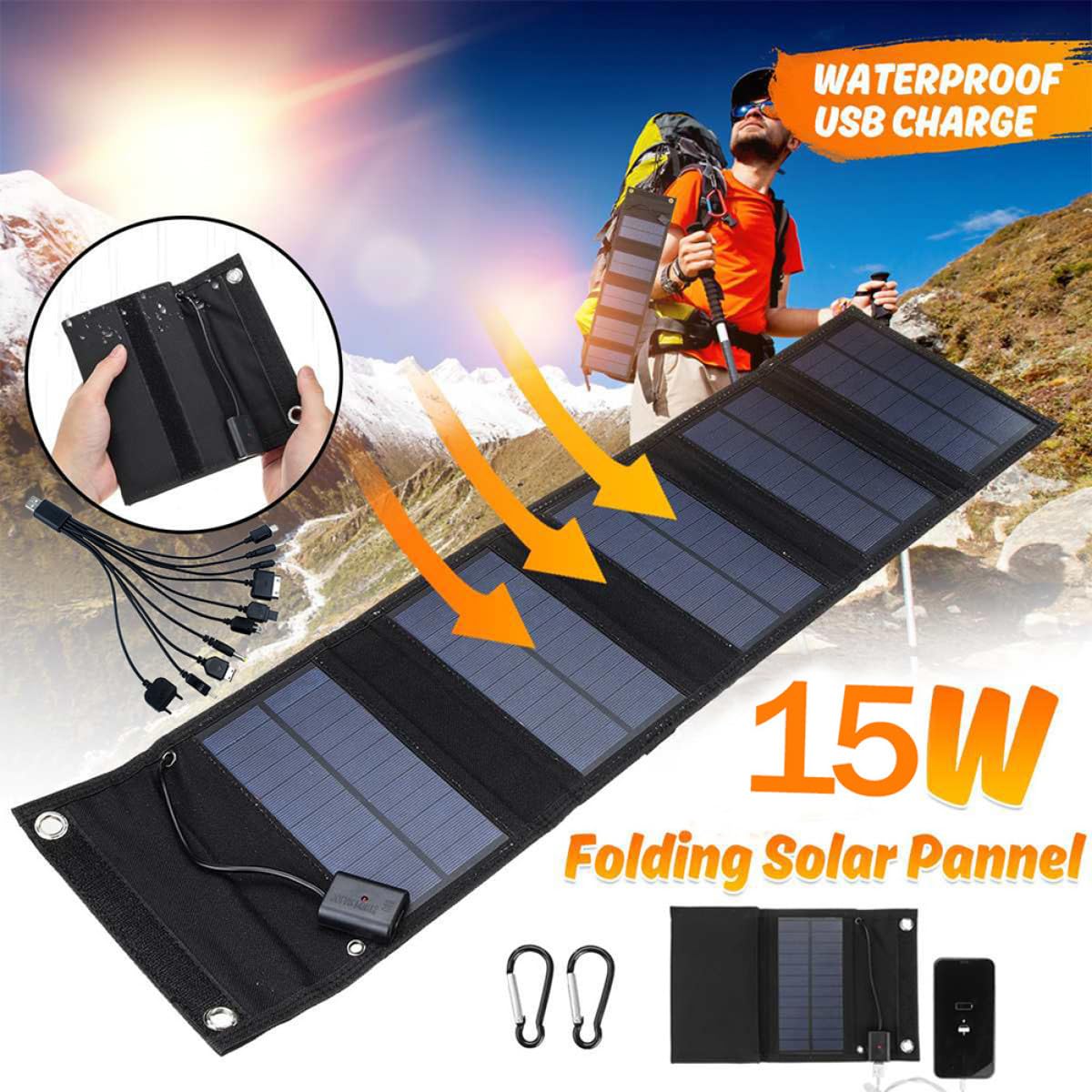 Levemolo Cargador Solar Plegable de 15w y 6v Panel Monocristalino Portátil para Camping y Emergencia Material Abs y Cobre