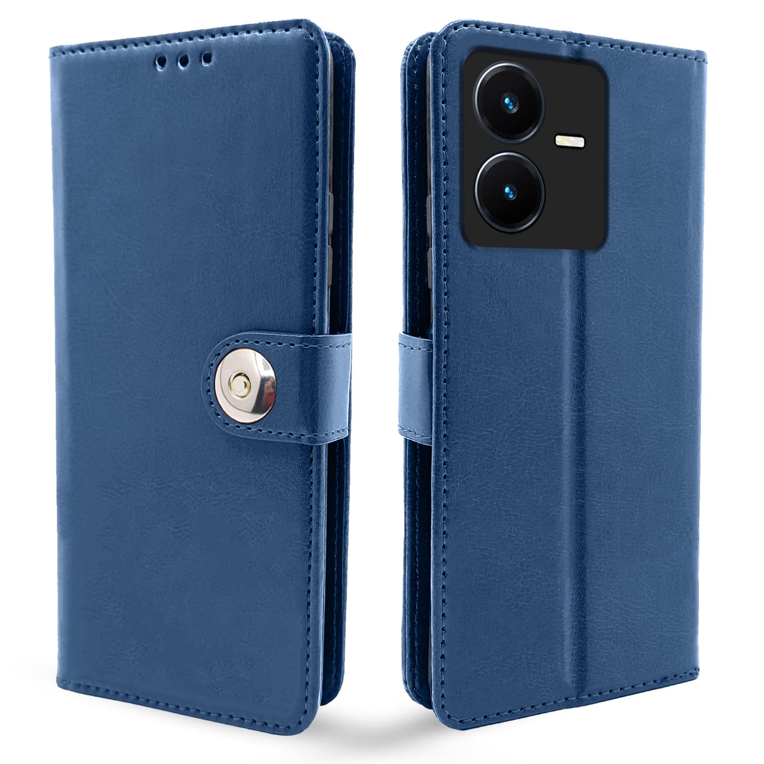 Pikkme Vivo Y22 Flip Cover Leather Finish | Inside TPU with Card Pockets | Wallet Stand and Shock Proof | Complete Protection Button Flip Case (Blue) (B0BYF21HLJ) Amazon Price History, Amazon Price Tracker