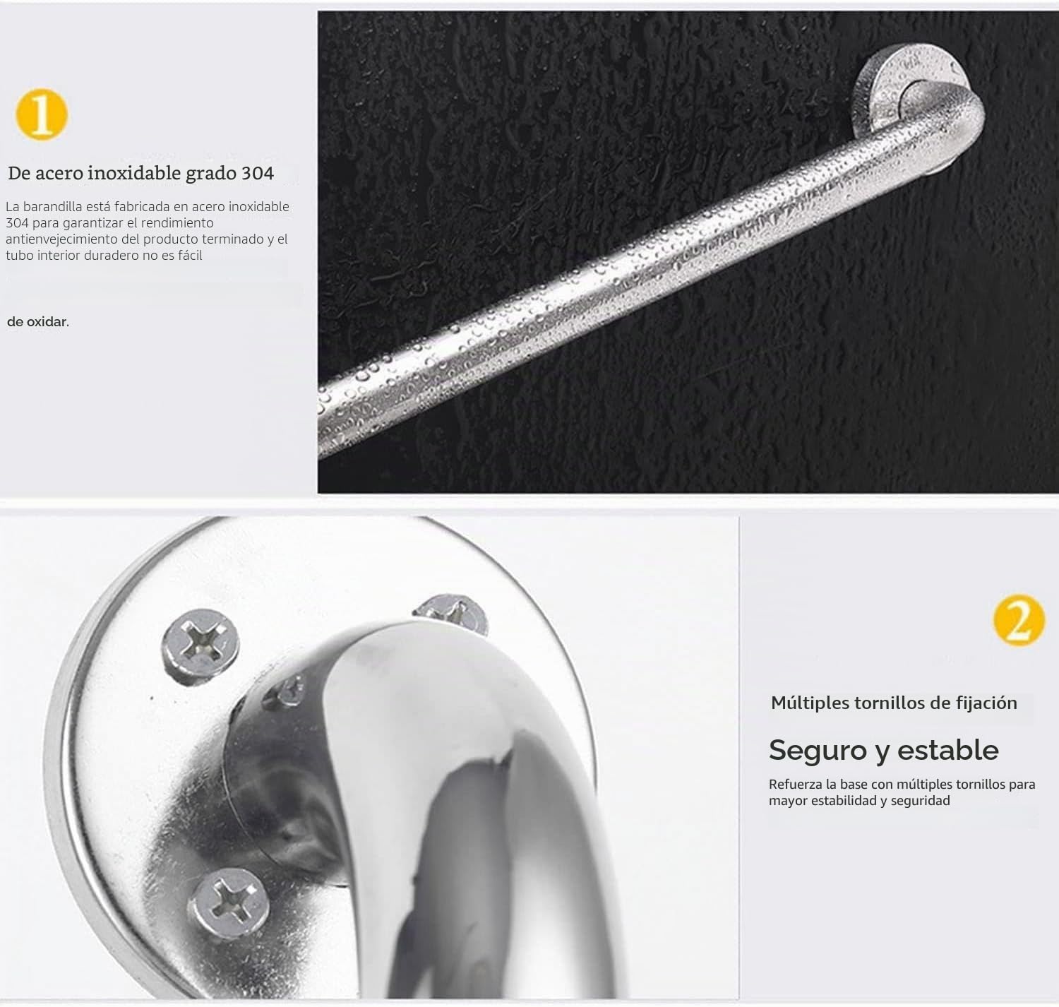 Barras de Agarre Para Baño, Barra de Agarre de Seguridad de Acero Inoxidable, Manija de Barra de Agarre de Soporte de Baño Montada en La Pared, Barra de Agarre de Seguridad Para Inodoro de Ducha(120cm