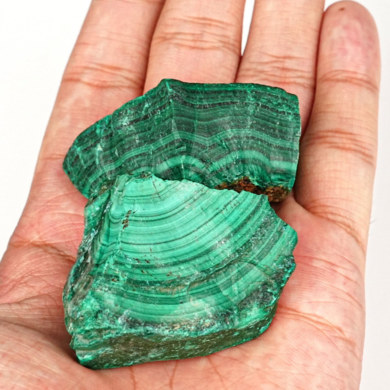 2 Piezas Cristales crudos de Malachite y Piedras de curación, Rocas ásperas Naturales para Volar con Puestas de decoración Hechas a Mano de Bricolaje de Bricolaje puliendo,2.2lb/pc