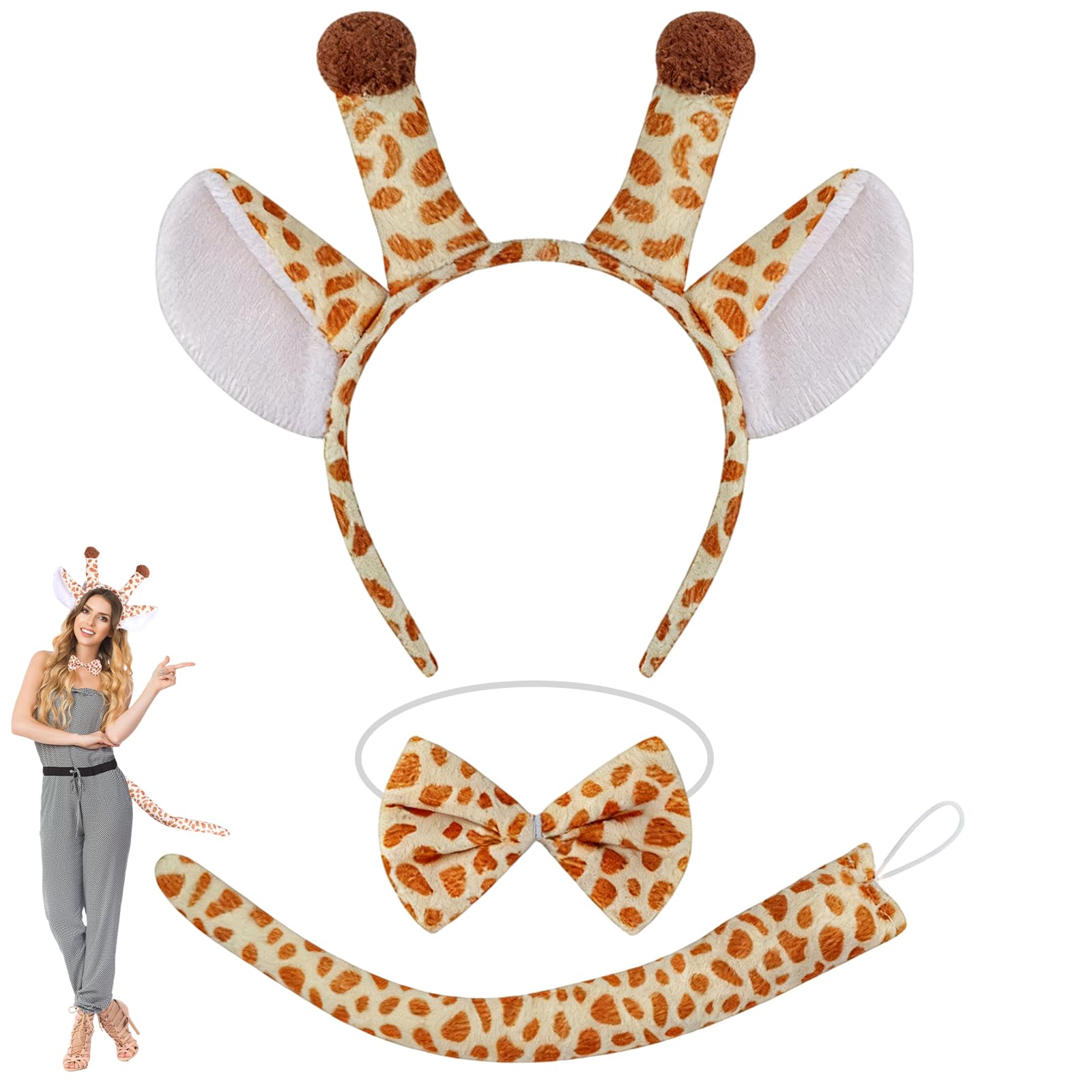 MUNSKT Giraffe Costume, Giraffe Headband, Bow Tie, Tail Set, Safari Party Costume Accessories