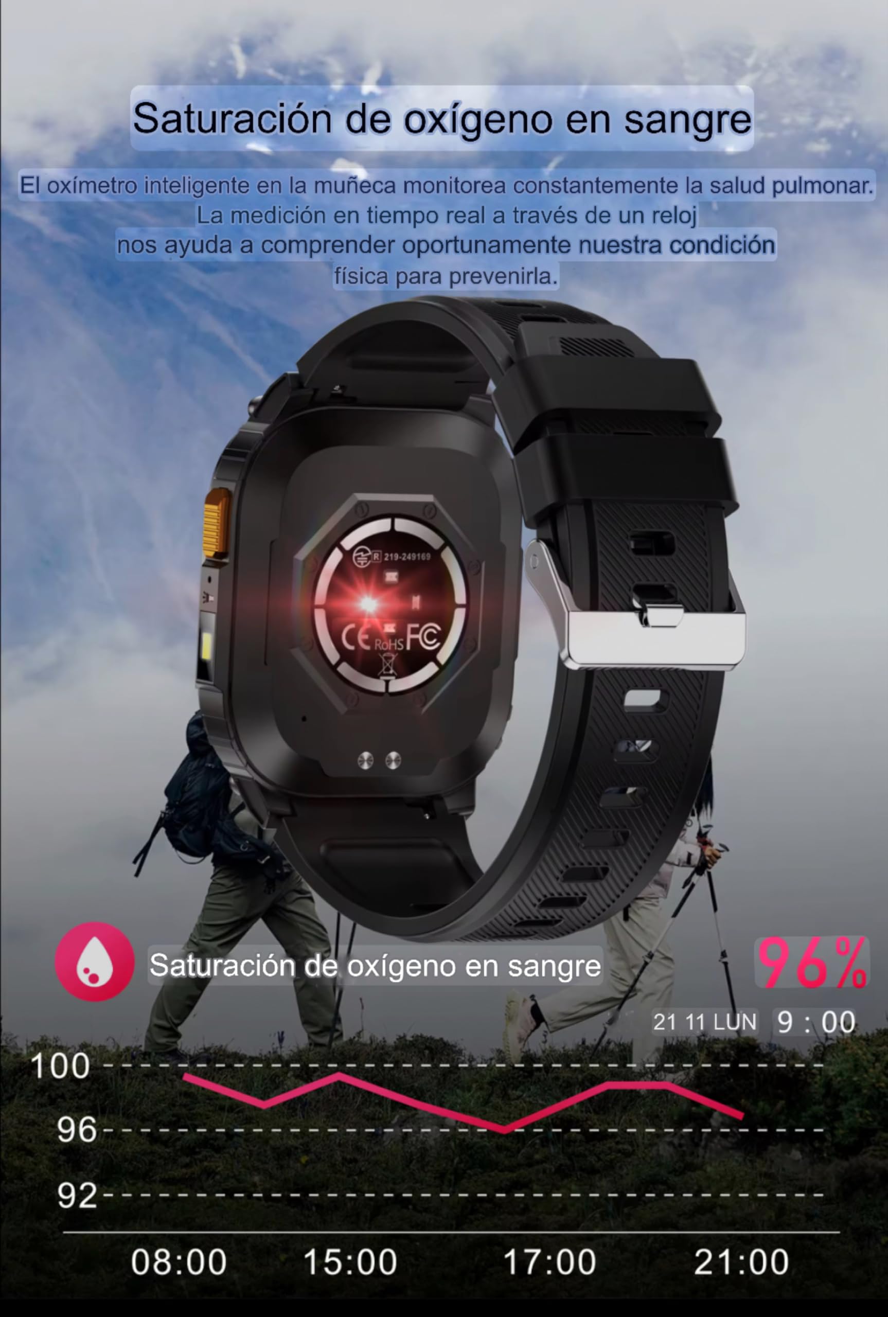 Reloj Inteligente Hombre Mujer GPS Deportivo QX18, Smartwatch con Monitor de Frecuencia Cardíaca, Oxígeno en Sangre, Brújula, Monitor de Sueño, Batería 630mAh