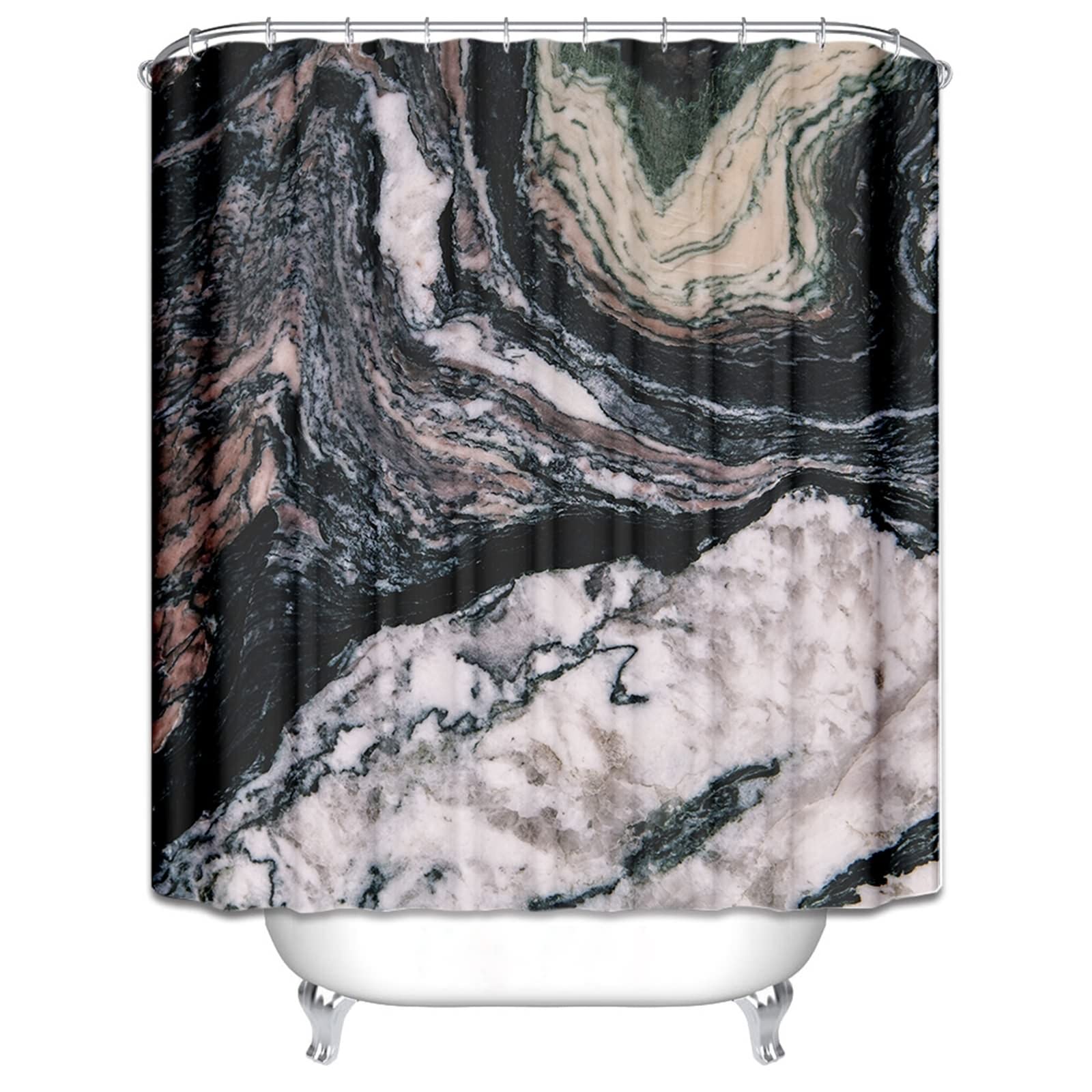 Duschvorhang Marmor-Optik 90x180 Cm – Aus Polyester, Wasserabweisend, Mit Haken
