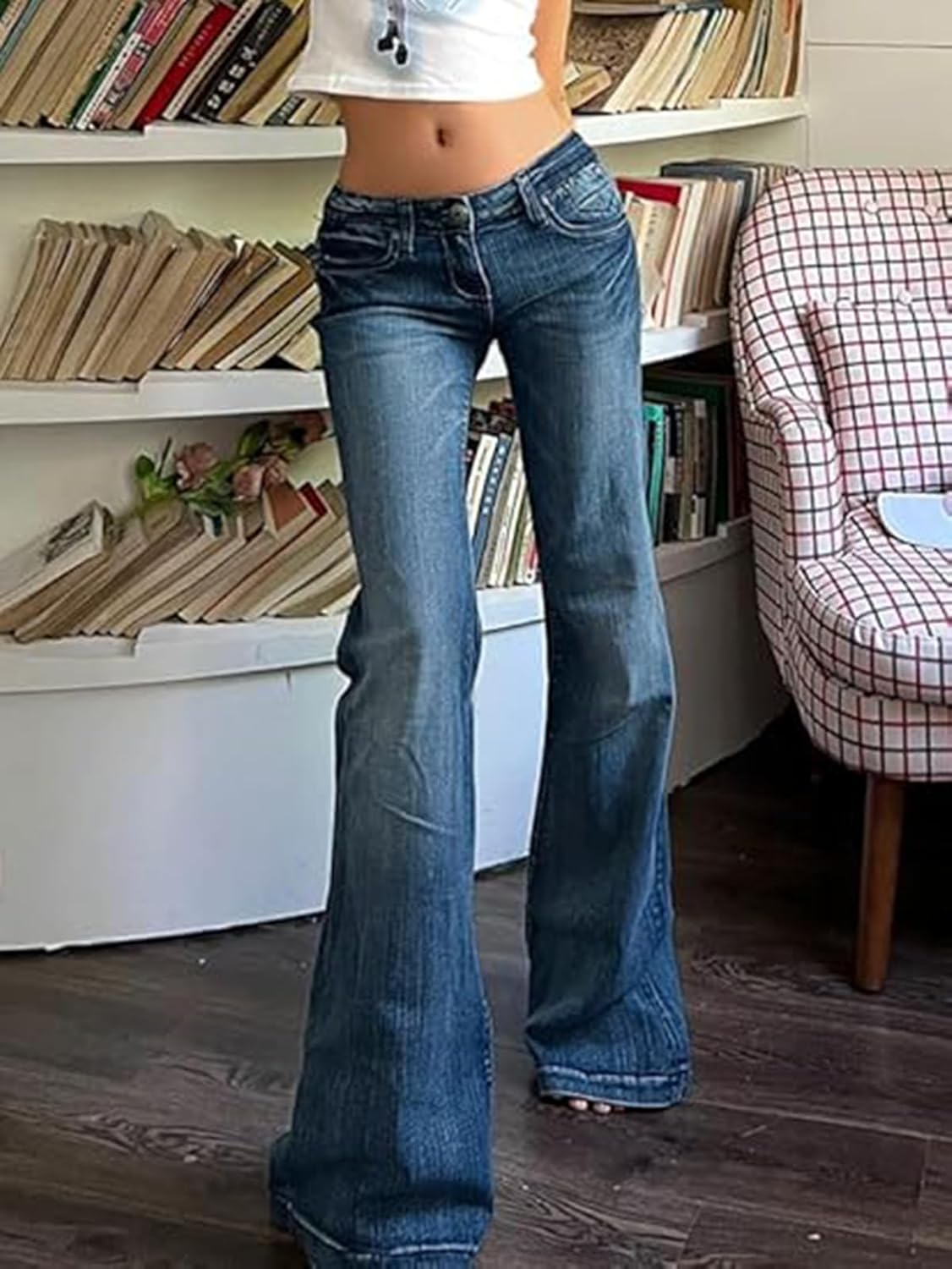 Mxiqqpltky Low Waist Bell Bottom Jeans for Women Y2k Straight Leg Stretch Bootcut Jeans Boyfriend Flare Denim Pants - Image 3
