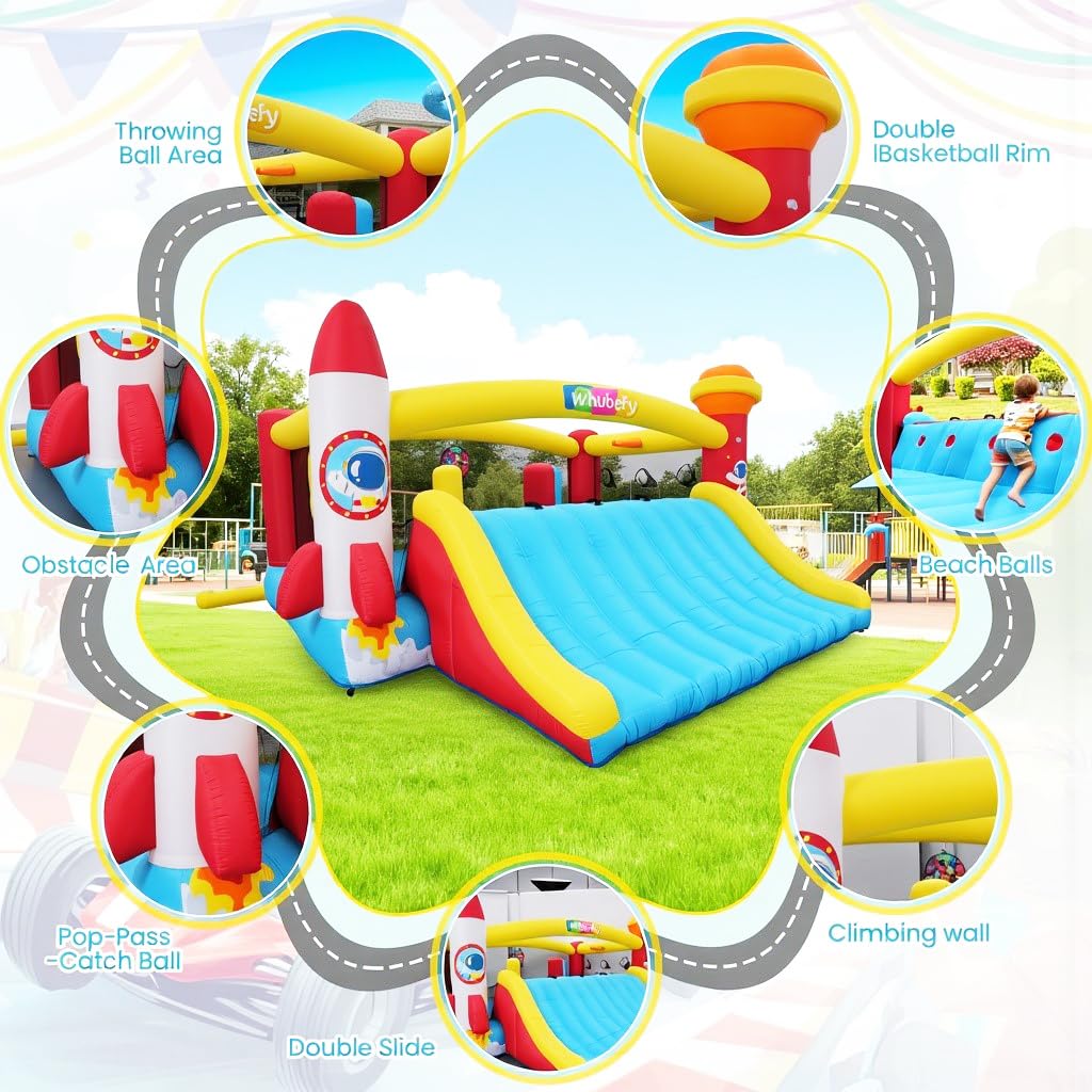 AKEYDIY Grand château Gonflable pour Enfants de 3 à 12 Ans, Grand Toboggan et Grand Trampoline avec souffleur, Maison Gonflable pour garçons, extérieur/intérieur, Cadeau d'anniversaire