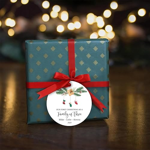 Miniatura 73 de Adorno de Navidad de familia de 3 2024, adorno personalizado para la primera Navidad del bebé, recuerdo de adorno familiar con tema de oso, 3.5