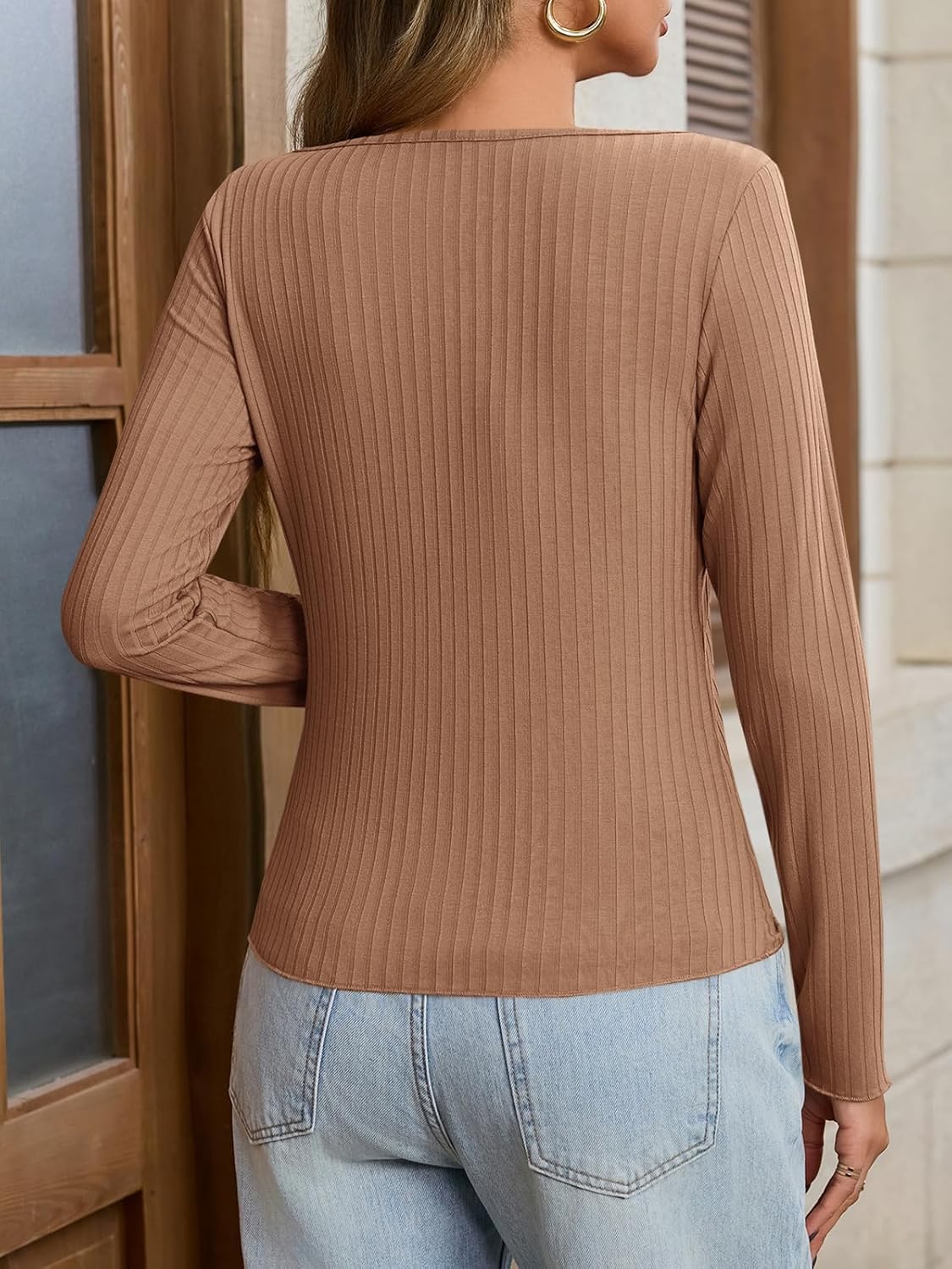 Womens Cardigans Button Down Long Sleeve Ribbed Shirts Cute Lighweight Fitted Y2K Fall Tops - Image 7