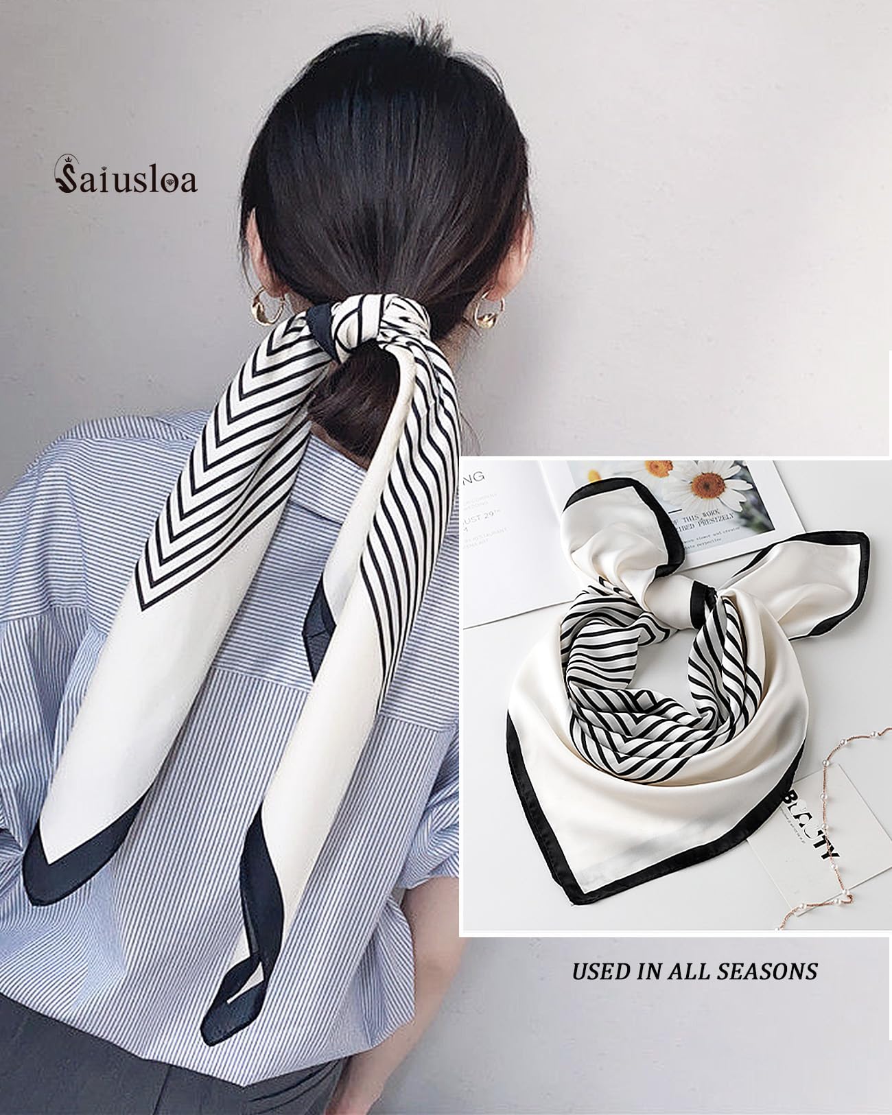 Neck Scarf For Womens Silky Head Scarves Hair Bandanas Square Scarf Fashion Accessories lightweight 27.5 * 27.5inch-9