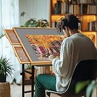 Vista 6 de Mesa de rompecabezas de 1500 piezas con ruedas, con cajones y cubierta, 34.25 x 25.2 pulgadas, altura ajustable e inclinación de 45°, tablero