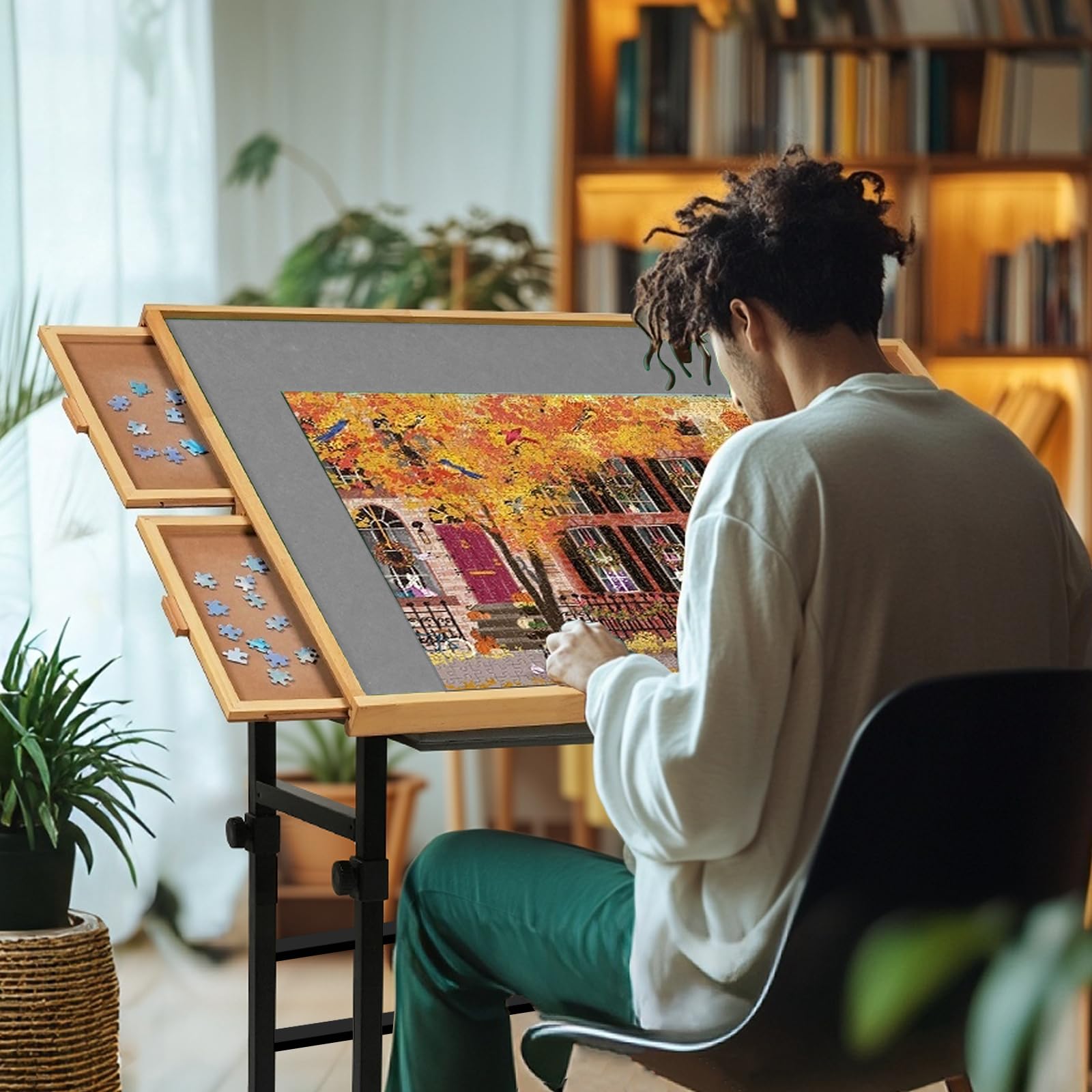 1500 Pieces Puzzle Table with Wheels, with Drawers and Cover, 34.25" x 25.2" Adjustable Height & 45° Tilting, Puzzle Board for Adults