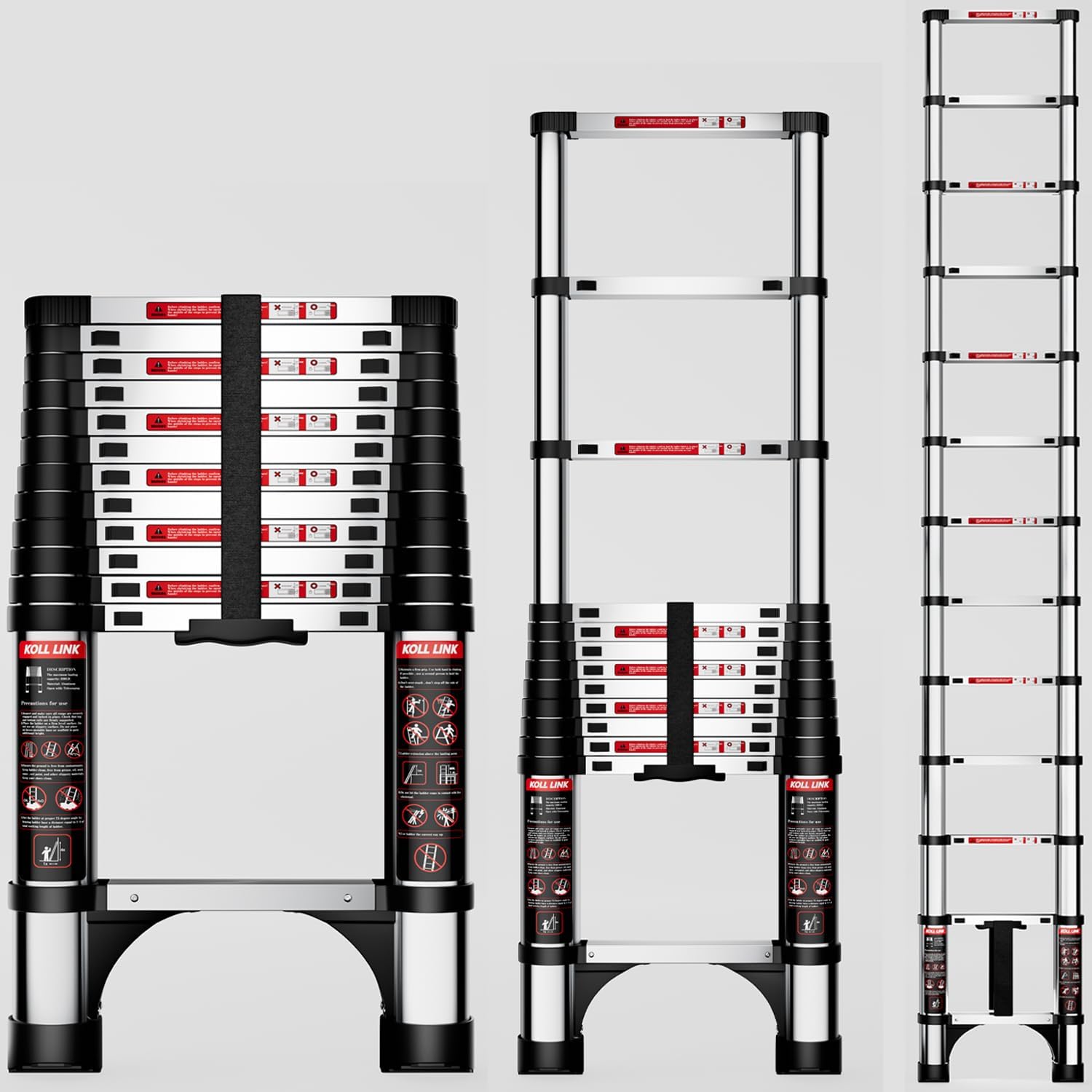Telescoping Ladder,12.5 FT Aluminum Lightweight Extension Ladder with 2 Triangle Stabilizers, Heavy Duty 330lbs Max Capacity