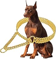 Vista 11 de Collar de cadena de oro para perro, acero inoxidable, oro de 18 quilates, ajustable, eslabones cubanos de metal a prueba de mordidas, cadena