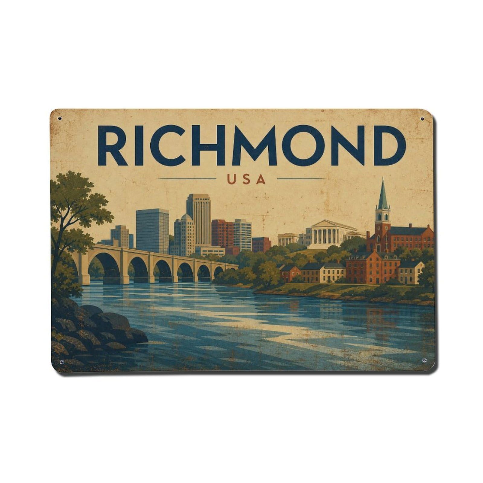 Retro Travel USA Richmond Metal Tin Sign