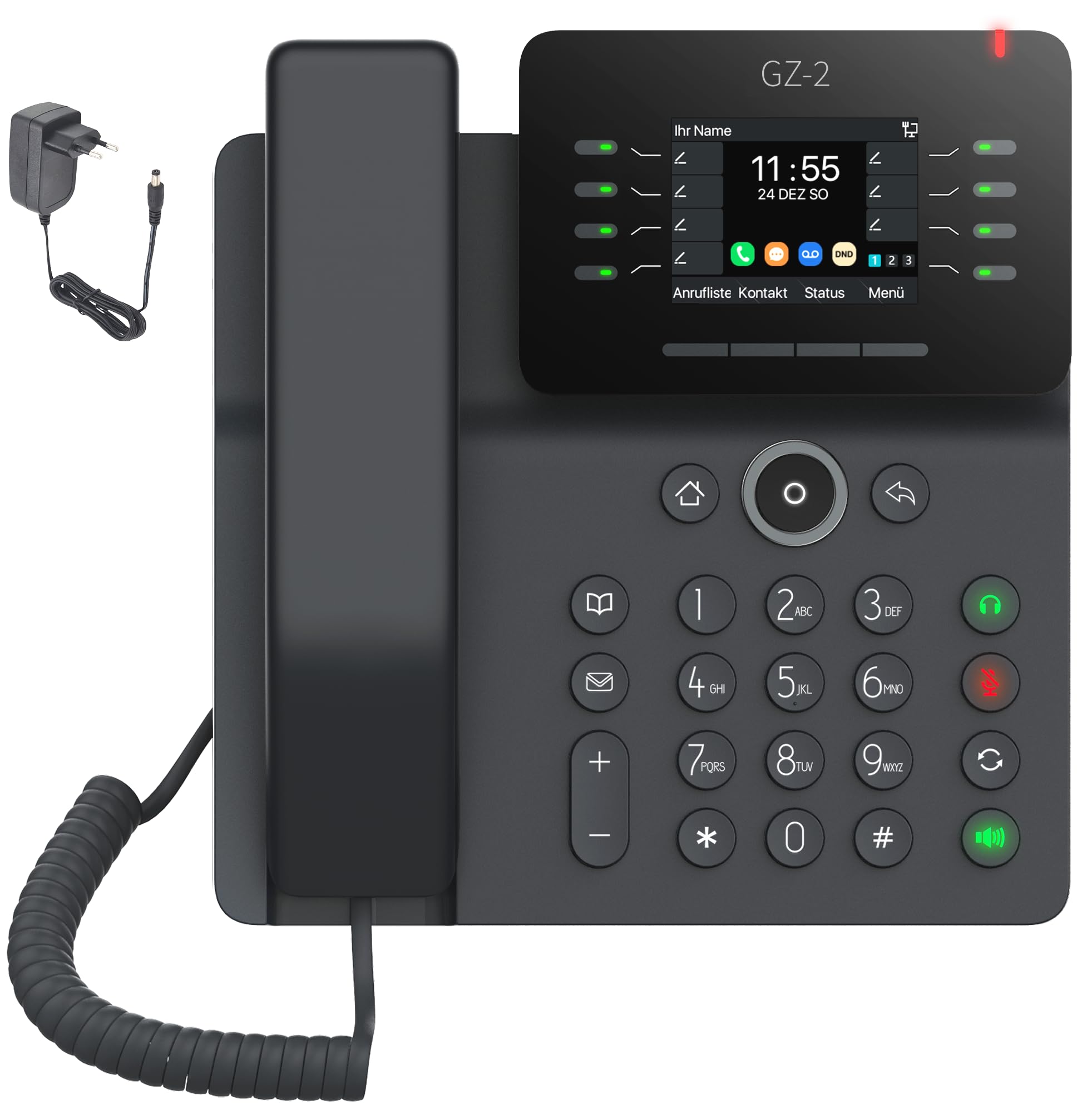 GEQUDIO GZ-2 IP Telefon VoIP mit Netzteil für FritzBox, Telekom Speedport | VoIP SIP Tischtelefon, Sipgate, Farbdisplay, Freisprechen, USB Schwarz