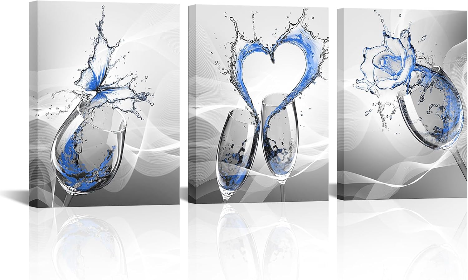 Artmyharbor Lienzo para cocina, 3 piezas, arte de pared, decoración de bar de vinos para decoración del hogar, cocina, color azul marino, 12 x 16