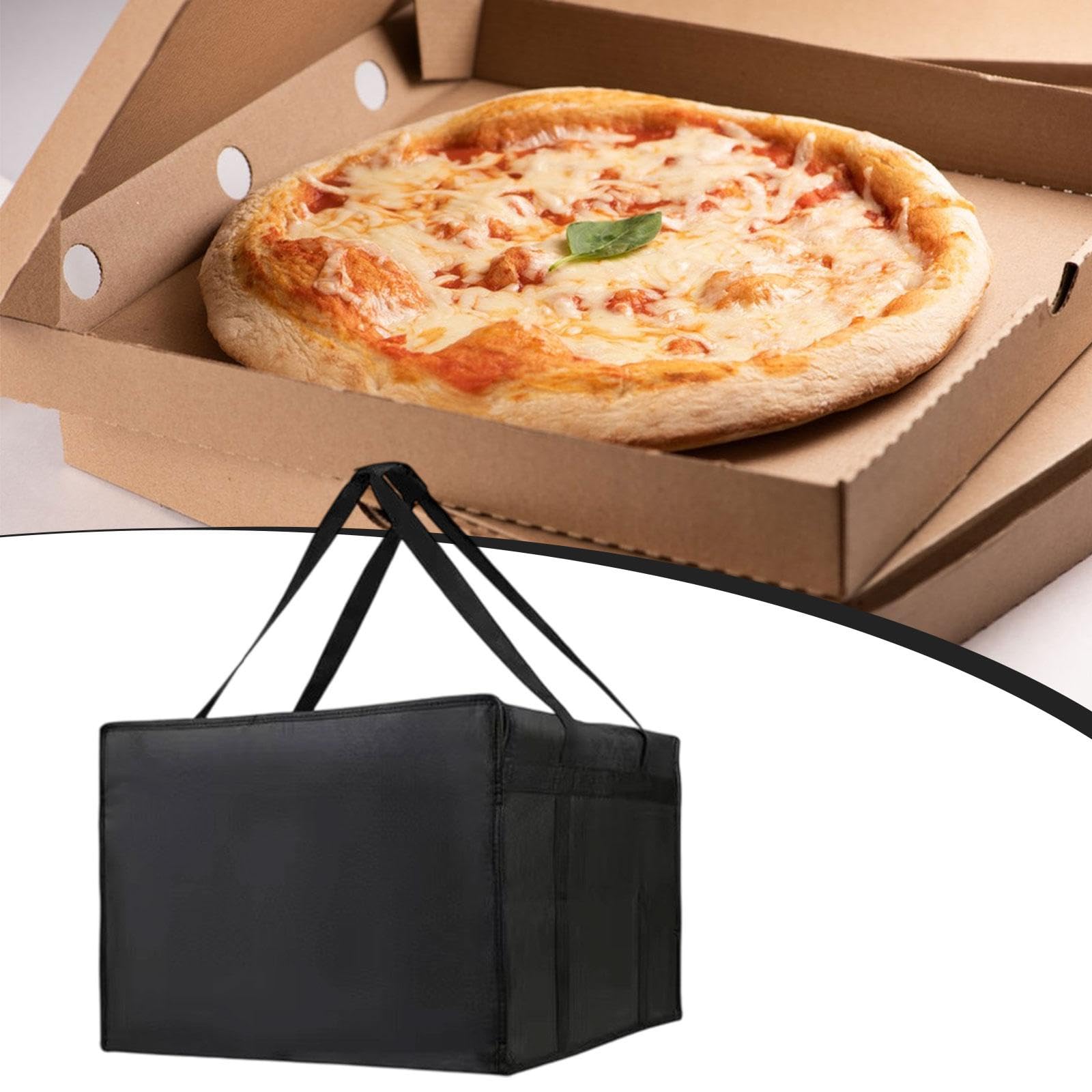 Pizza Liefertasche Isolierte Wärmebeutel Transporttasche Doppelreißverschluss Aluminiumfolie Faltbar für Familie Gastronomie Picknick Outdoor Festver, 50x50x35.5 Cm