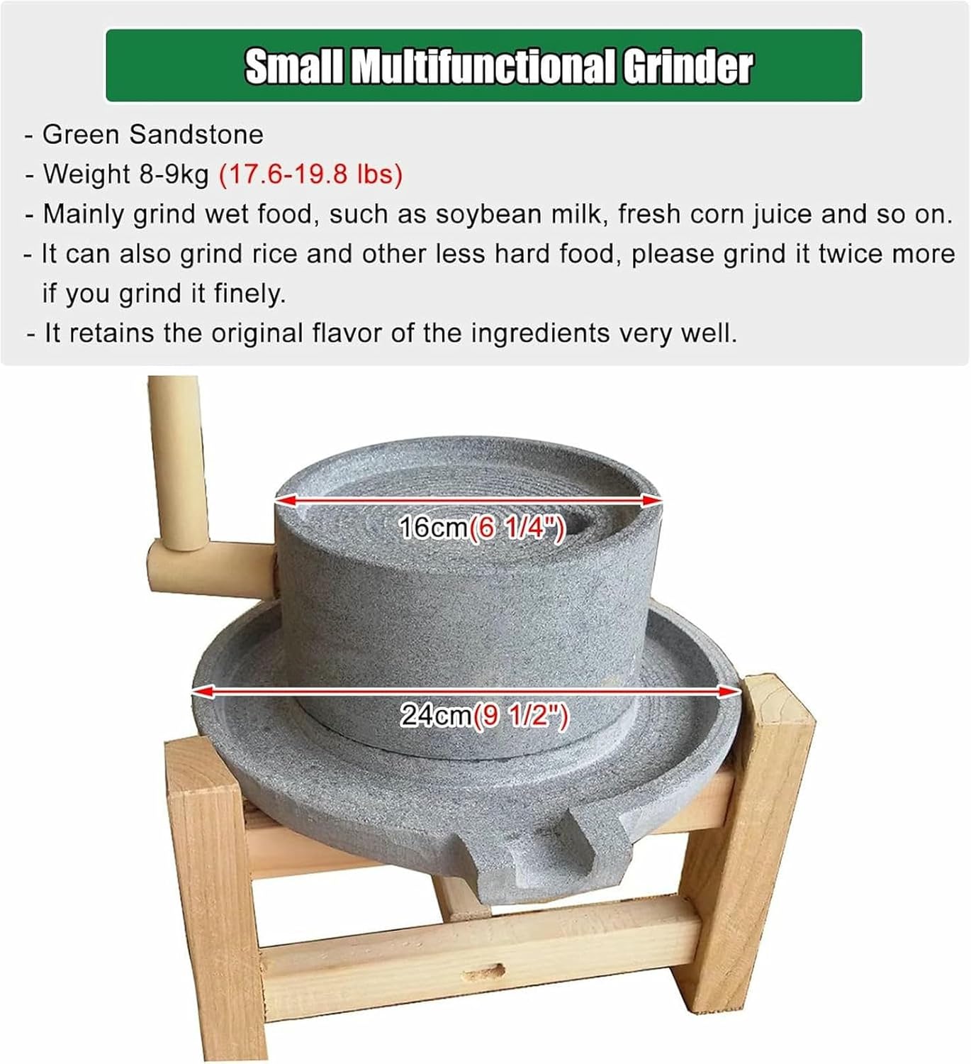 Wheat Rice Wet Soymilk Stone Mill/Grinder, Small Paste Mill Wet Grinder, Sesame/Seeds/Wet Soybean Pulverizer, Home Stone with Wooden Frame,