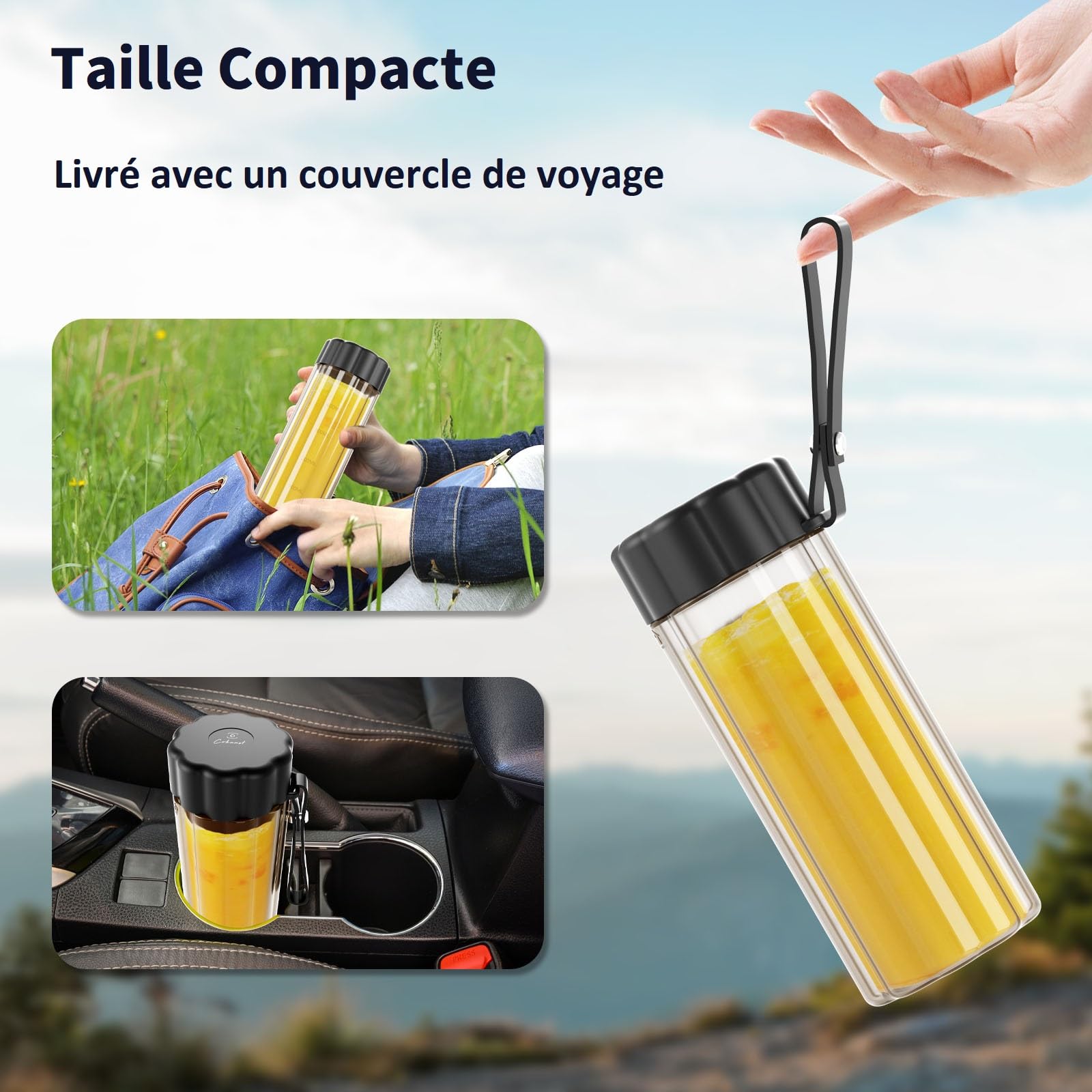 COKUNST Mixeur Portable pour Shakes et Smoothies, 22000 TR/min Puissant Mixeur Smoothie avec 6 Lames, 500 ml Mini Blender avec Couvercle de Voyage pour Cuisine, Salle de Sport, Bureau