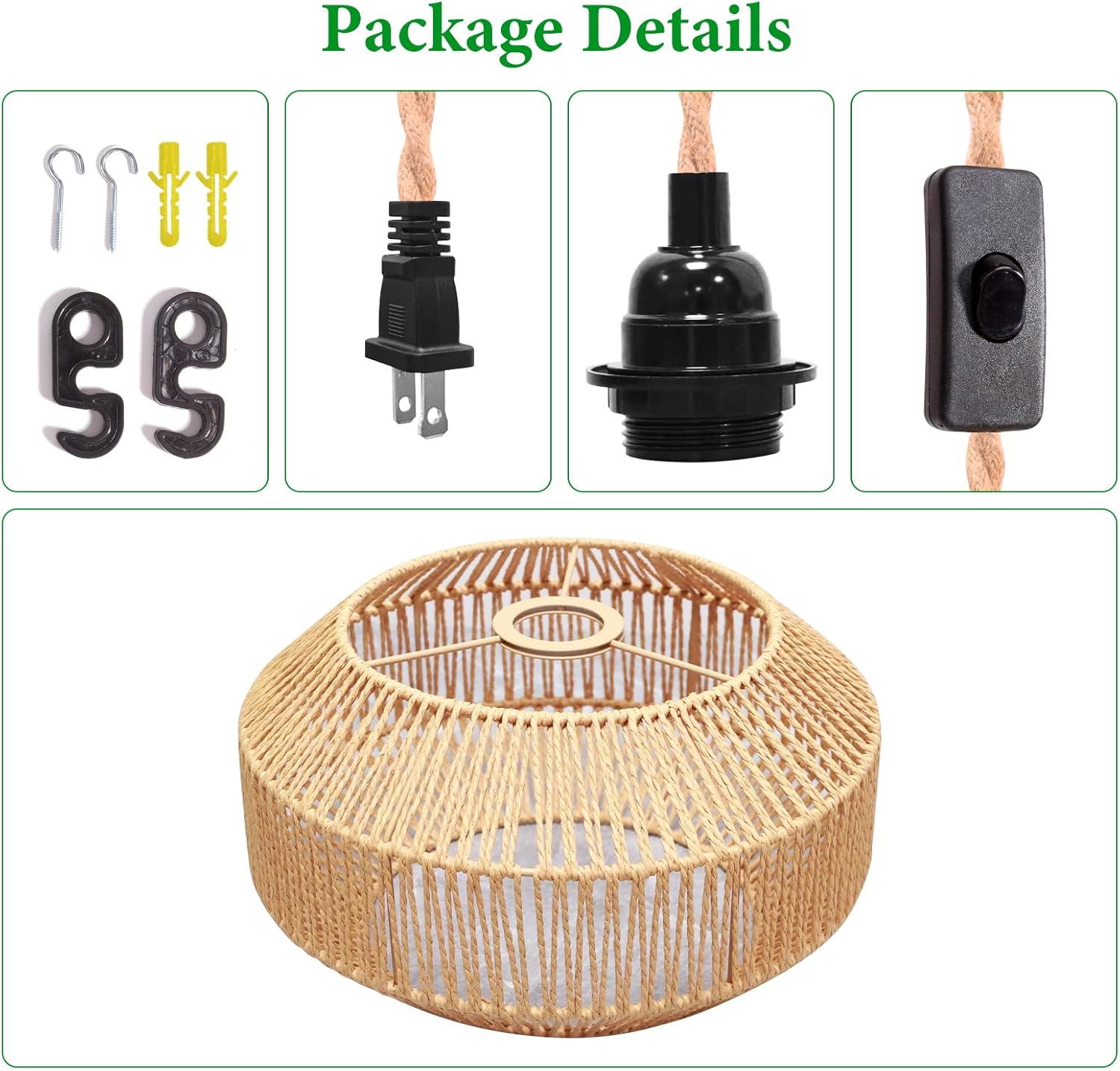 Hanging Lamp Plug in Pendant Light Rattan Hanging Lights with Plug in Cord Hanging lamp Hanging Lights with Plug in Cord Hanging lamp for Living roon