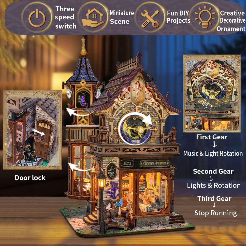 Holzpuppenhaus-Bausatz, DIY-Puppenhaus-Bausatz mit LED-Beleuchtung, kreatives Set zur Regaldekoration, 3D-Modell, kreative Geschenke für Freunde und Verwandte