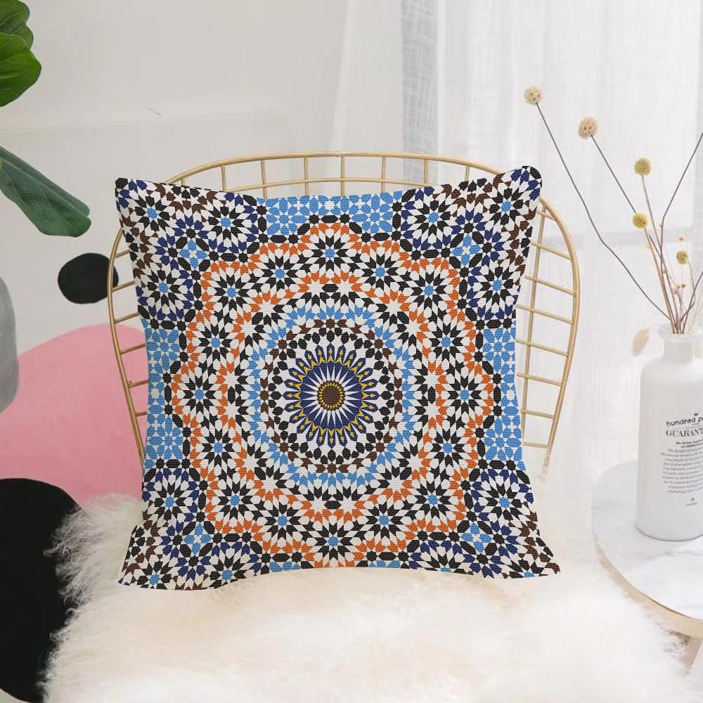 HYMSXW Cushion Cover,Throw Pillow Case Home Decorative for Living Room Bedroom Sofa Chair 20X20 Inch,Morocco, geometry, mosaic, blue and orange contrast, Islamic, pattern decoratio,Pillowcase 50X50cm