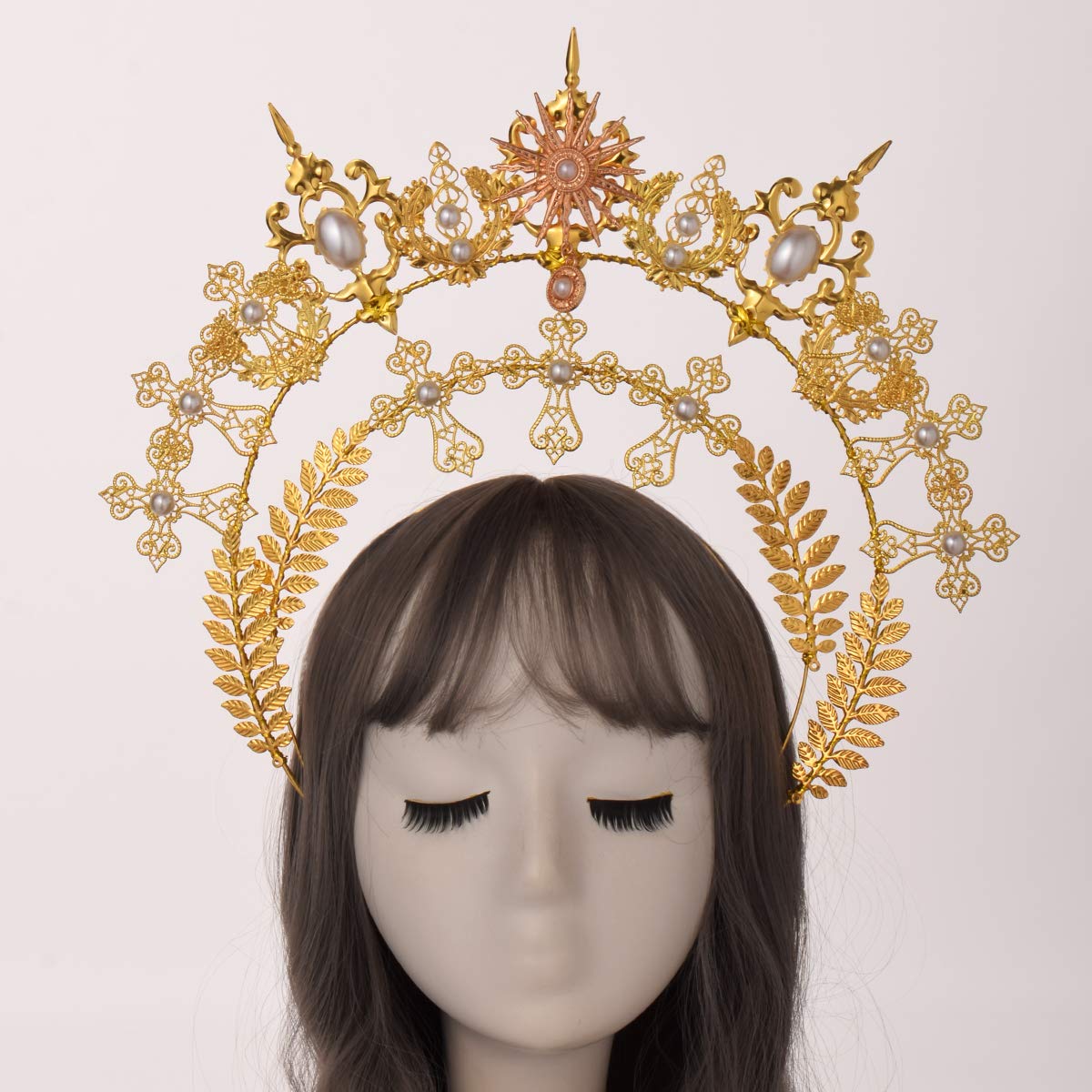 BLESSUME Mary Halo Corona Fascia Dea Oro Donne Costume Copricapo (Oro 3)