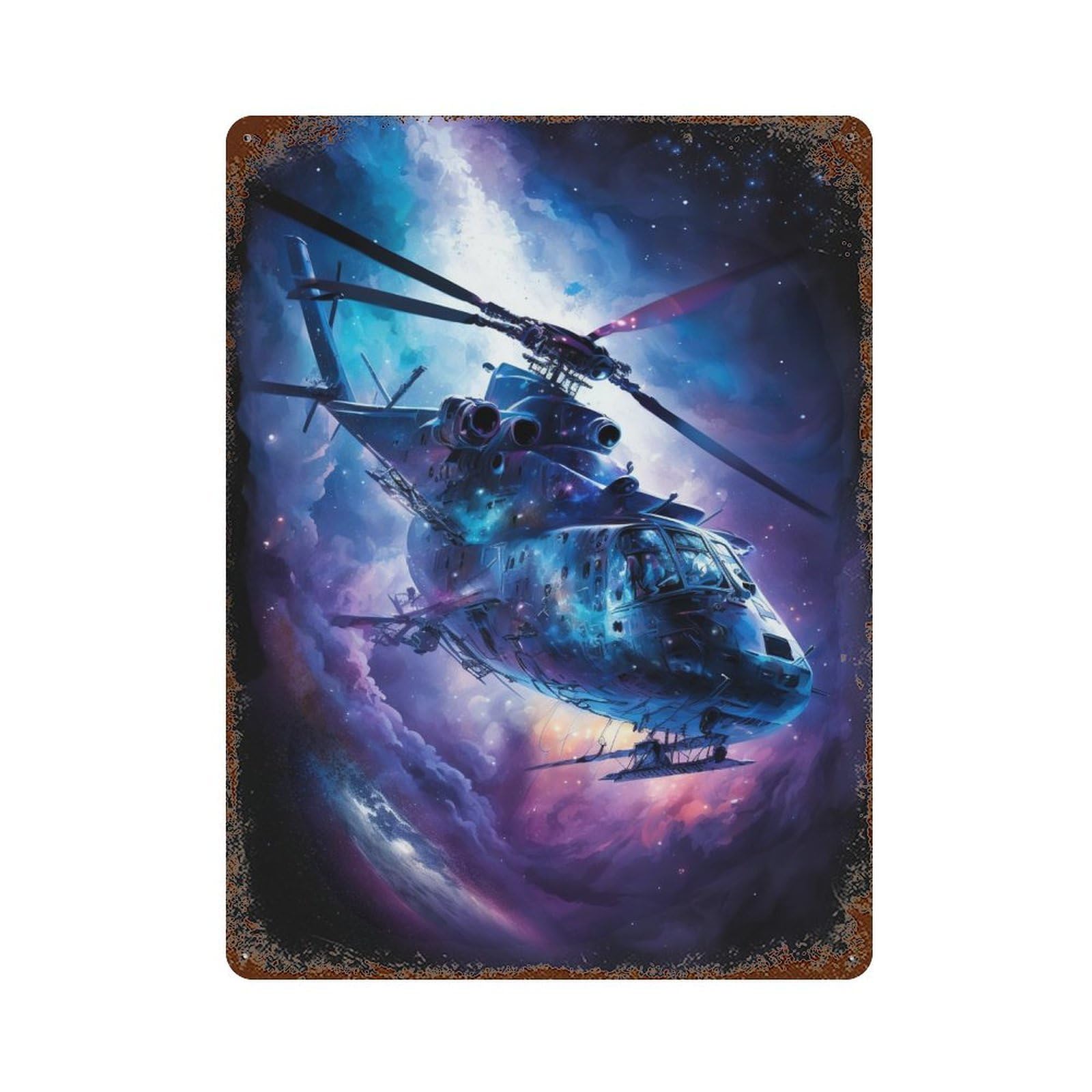 Galactic Helicopter Adventure -1 Decorative Tin Sign 15.7"x11.8", Farmhouse Wall Decor for Garage, Bar And Workshop Decor