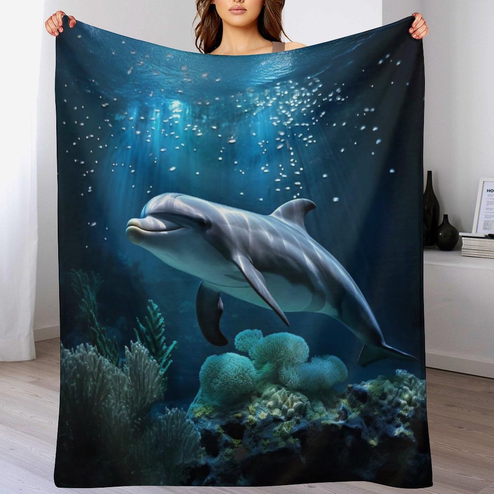 GGJJTT Dolphin Fleece Blanket Travel Nap Throws Plush Blanket Super Soft Flannel Blankets For Couch, Bed, Sofa For All Seasons 130×150cm