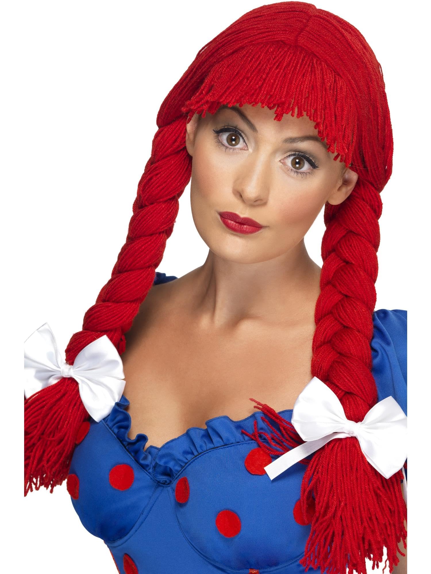 Smiffy's Rag Doll Wig With Fringe & Bows - Wig Rag Doll Fancy Dress Costume Bows Accessory Ladies Red