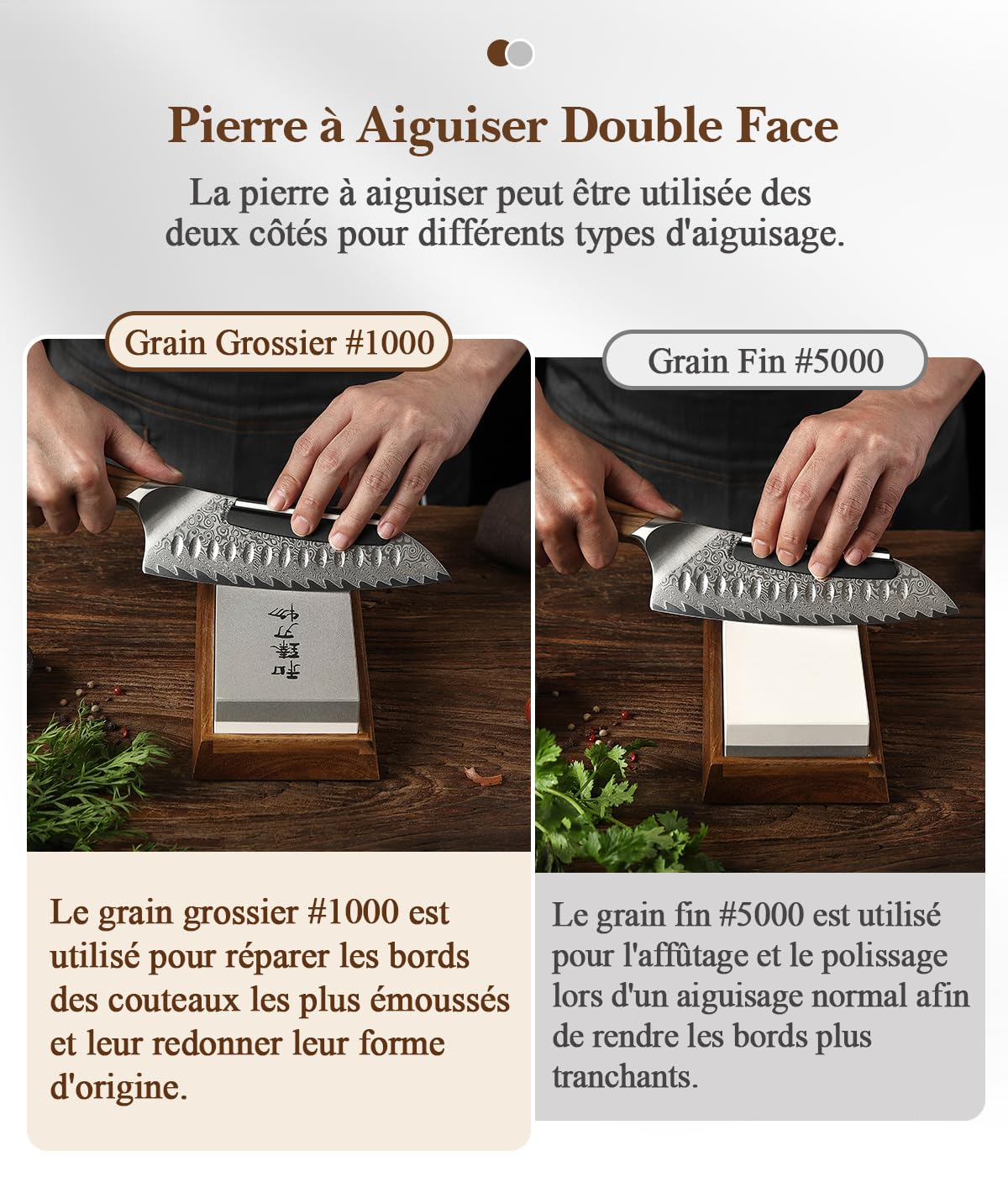 HEZHEN Pierre à Aiguiser Grande, Professionnel Aiguiseur de Couteau en Corindon Blanc, Double Face Grain 1000/5000, avec Base en Bois d'Acacia Antidérapante, Guide d'Angle, Pierre à Aplanir