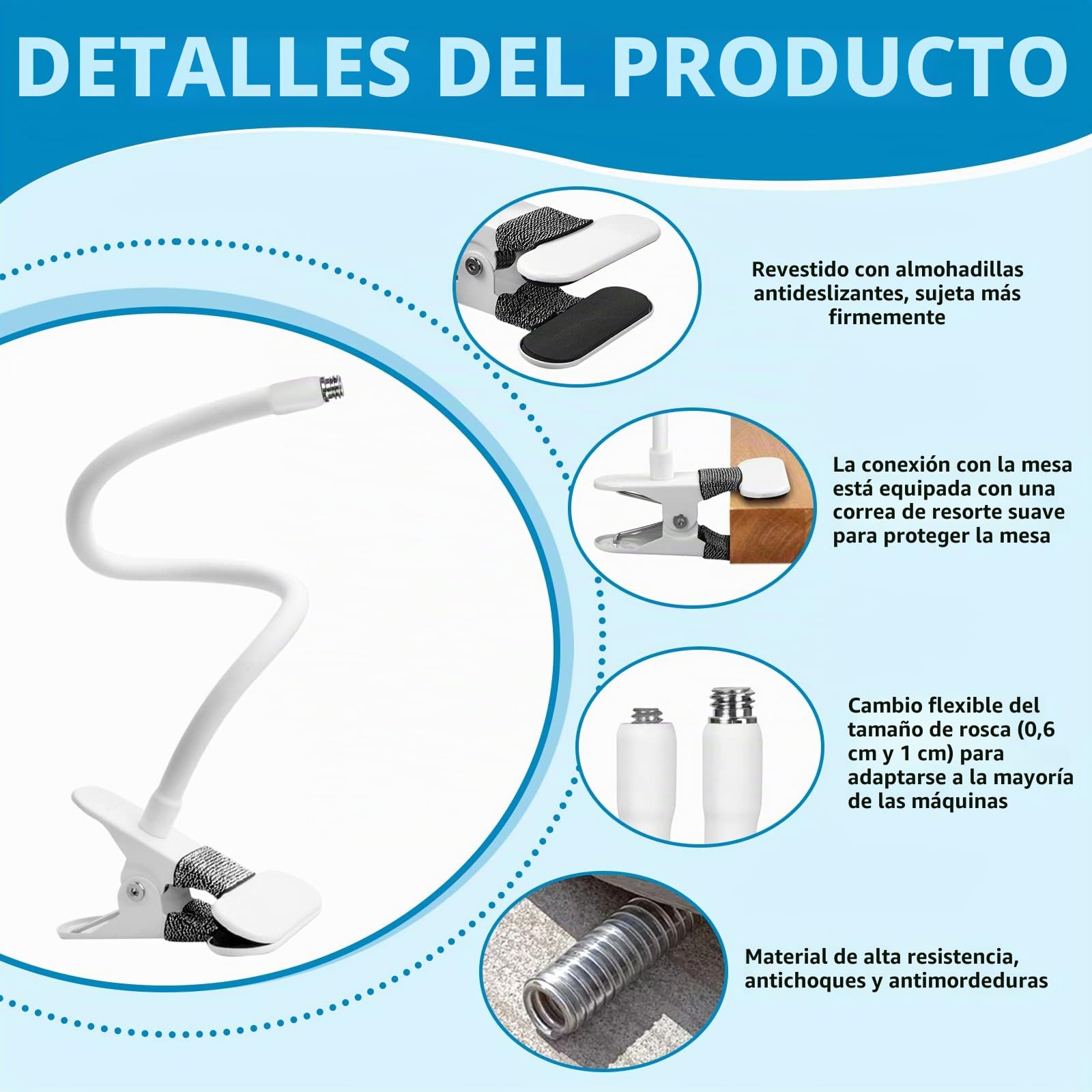 Hossom Soporte Flexible para Cámara y Webcam con Conexión Roscada 1/4", 2 Adaptadores 3/8" - para Logitech C925e C922x C922 C930e C930 C920 C615, GoPro Hero10/9/8/7/6/5, Hero MAX (Blanco, 40cm)