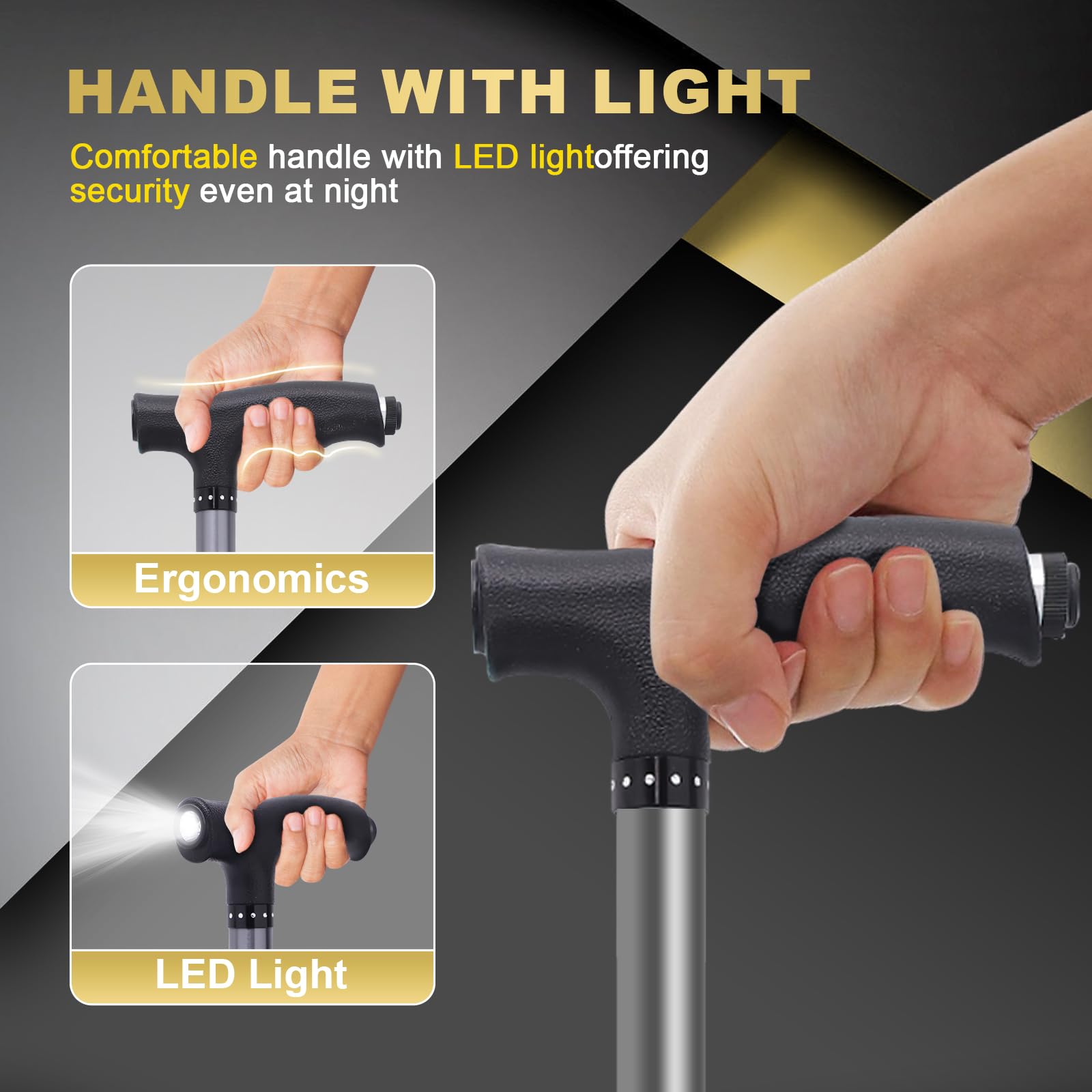 BigAlex Bastone pieghevole in lega con sedile, bastone da passeggio leggero regolabile con sedile, sedile in canna con LED per anziani, sedia in canna per donna/uomo, bastone da passeggio antiscivolo