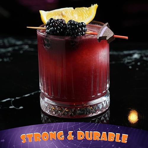 Miniatura 8 de Púas de bambú surtidas de Halloween para aperitivos, bebidas, postres, 5.9 pulgadas, calabaza, sombrero de bruja, murciélago, fantasma, 100 unidades