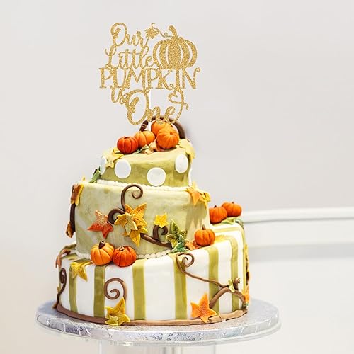 Miniatura 5 de Purpurina dorada, "Our Little Pumpkin is One Cake Topper, Little Pumpkin/Sweet Little Pumpkin/Pumpkin One, calabaza, otoño, temática, decoración de
