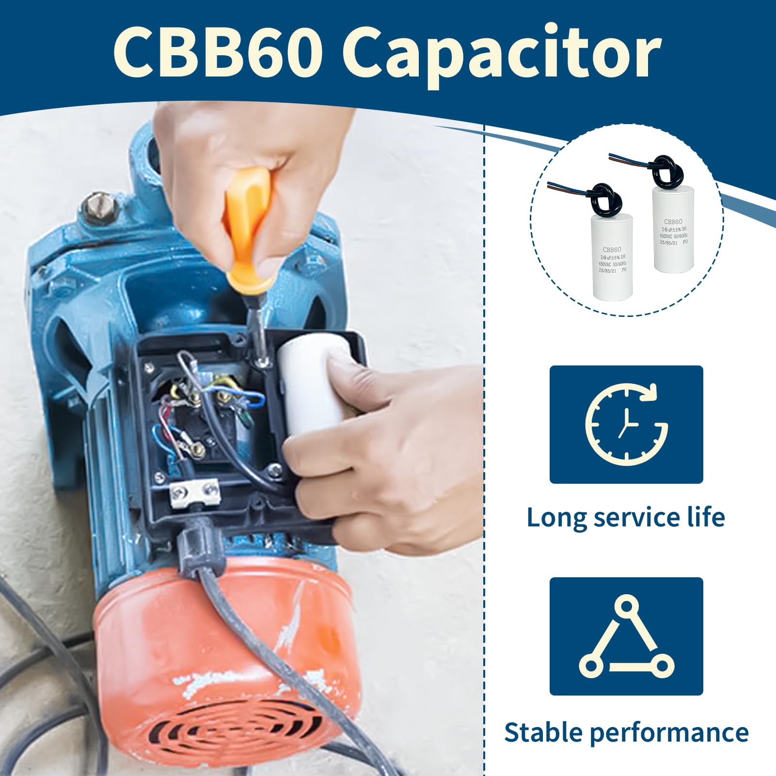 CBB60 Condensador de Arranque 16uF 450VAC 50/60Hz para Motor Eléctrico Electrodomésticos Lavadora