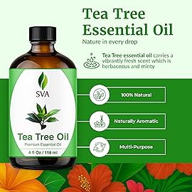 SVA Tea Tree Essential Oil - 4 Fl Oz - 100% Natural Tea Tree Oil - for Diffuser, Hair Care, Face, Skin Care, Aromatherapy, Scalp and Body Massage, Soap and Candle Making - with Dropper