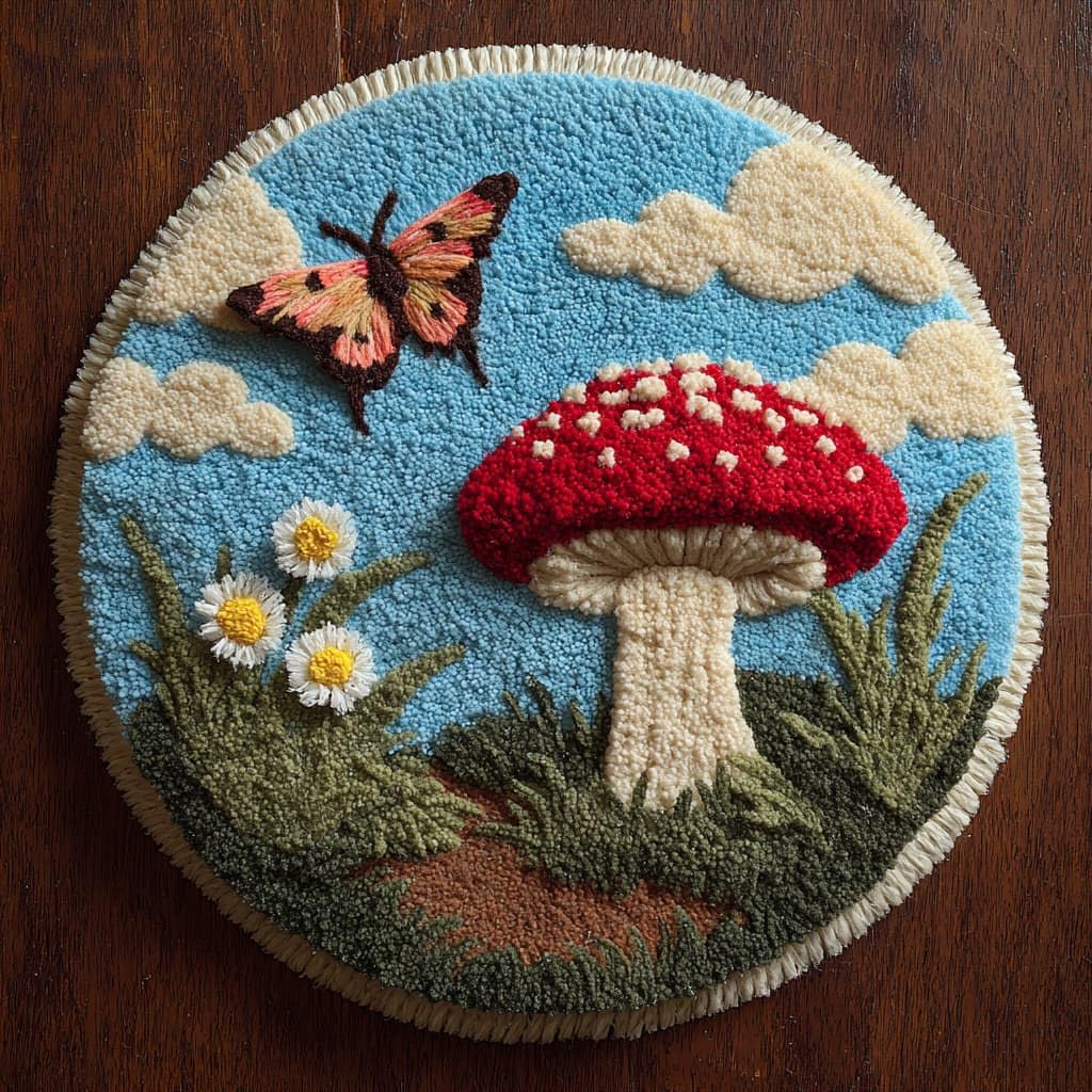 AMBATTERY DIY Latch Hook Rug Kit for Aldult,Mushrooms and Butterflies