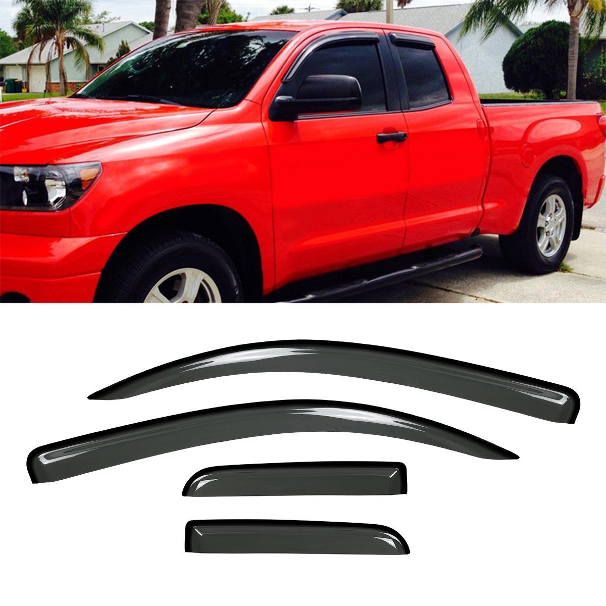 4pcs Window Visors Sun Rain Guard Out-Channel Style for 07-20 Tundra Double (Crew) Cab Side Window Deflectors Visor